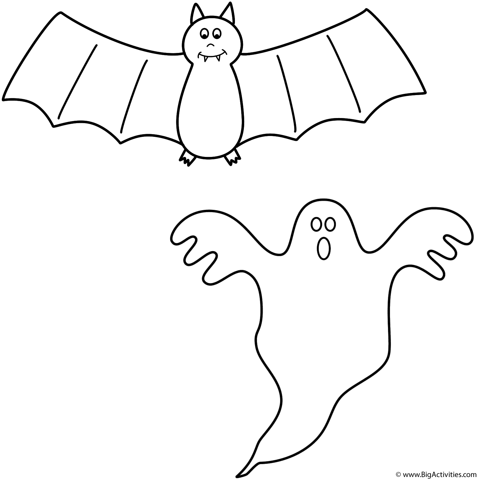 Bat With Ghost - Coloring Page (Halloween) for Printable Ghosts and Bats