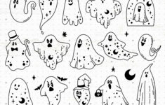 Cute Halloween Outline Ghost Svg Bundle regarding Cute Ghost Outline
