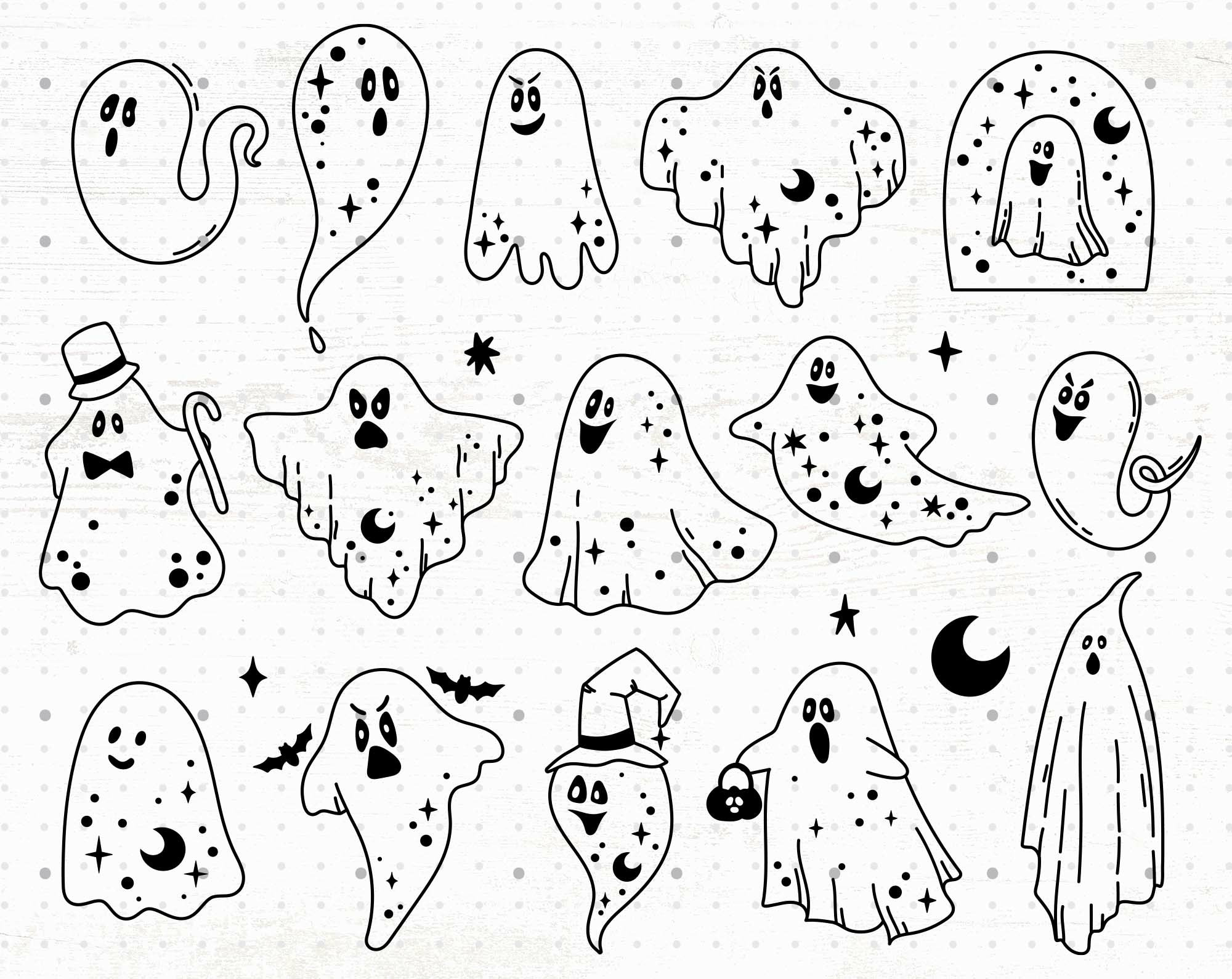 Cute Halloween Outline Ghost Svg Bundle regarding Cute Ghost Outline