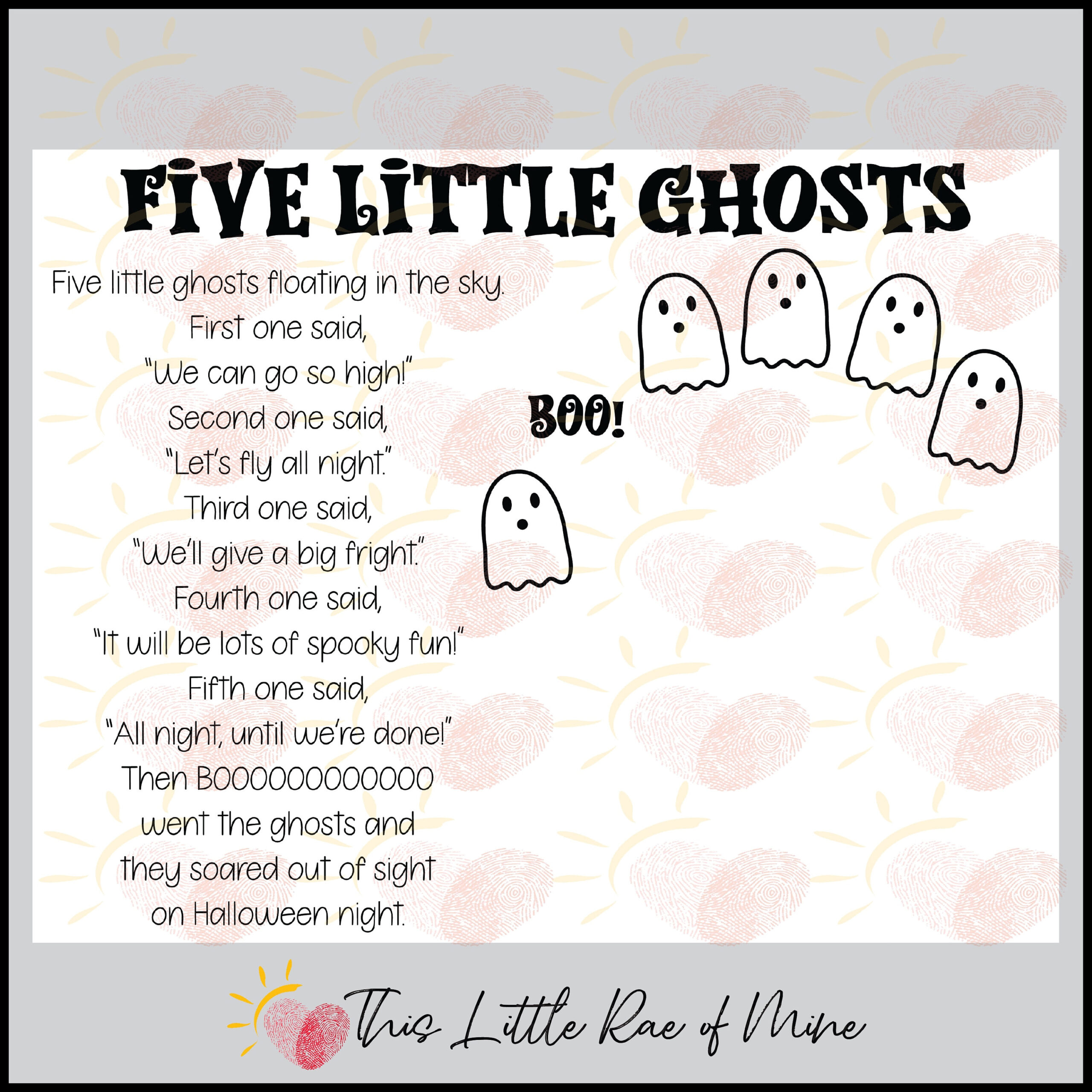 Five Little Ghosts Halloween Poem Handprint Art Keepsake Printable throughout 5 Little Ghosts Printable