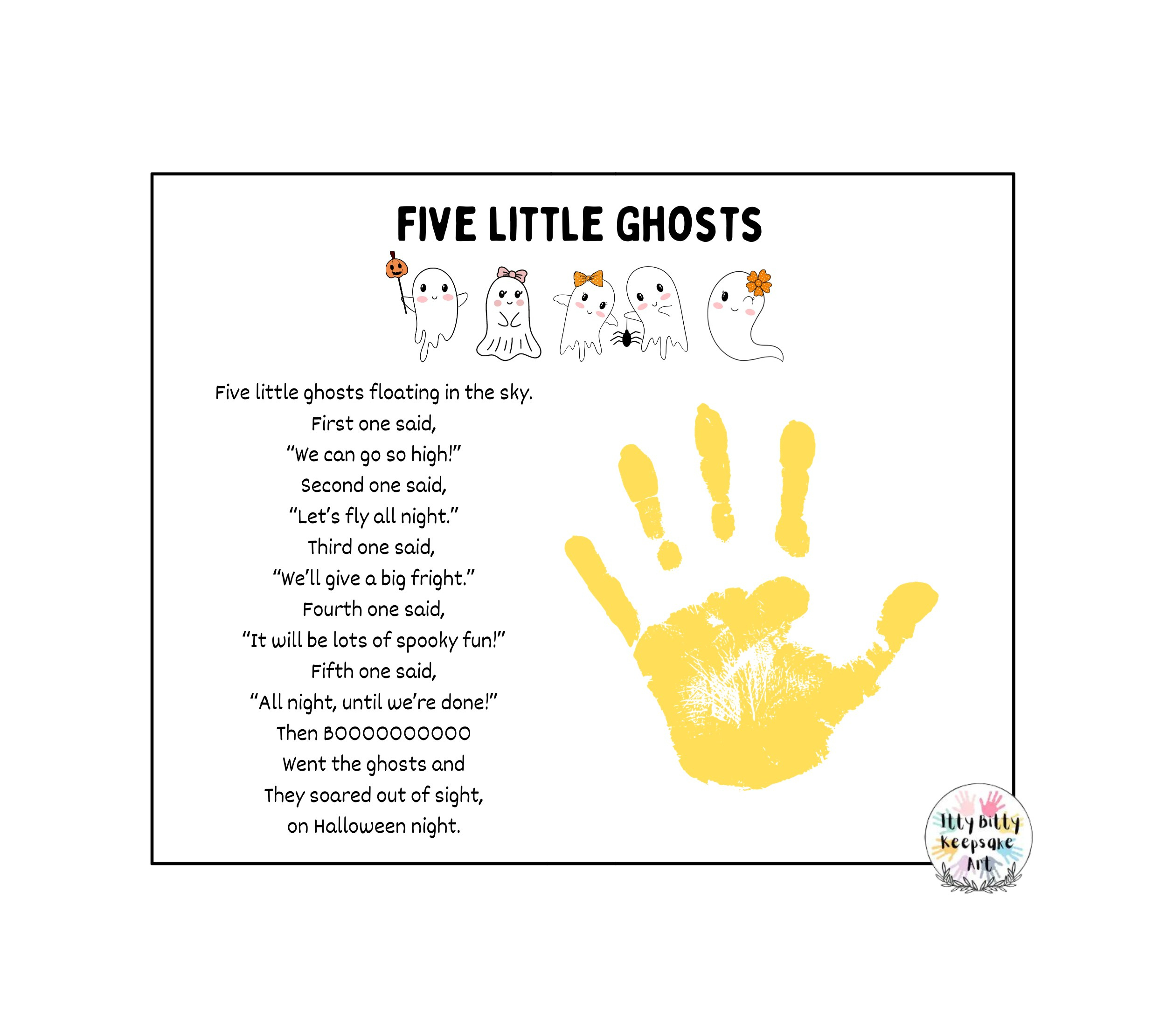 Five Little Ghosts Poem Handprint Craft Art Printable Template with 5 Little Ghosts Printable