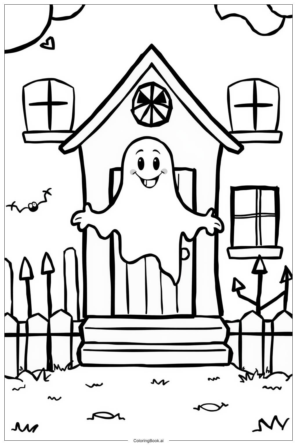 Friendly Ghost In A Haunted House Coloring Page (Free Pdf&amp;amp;Png for Friendly Ghost Printable