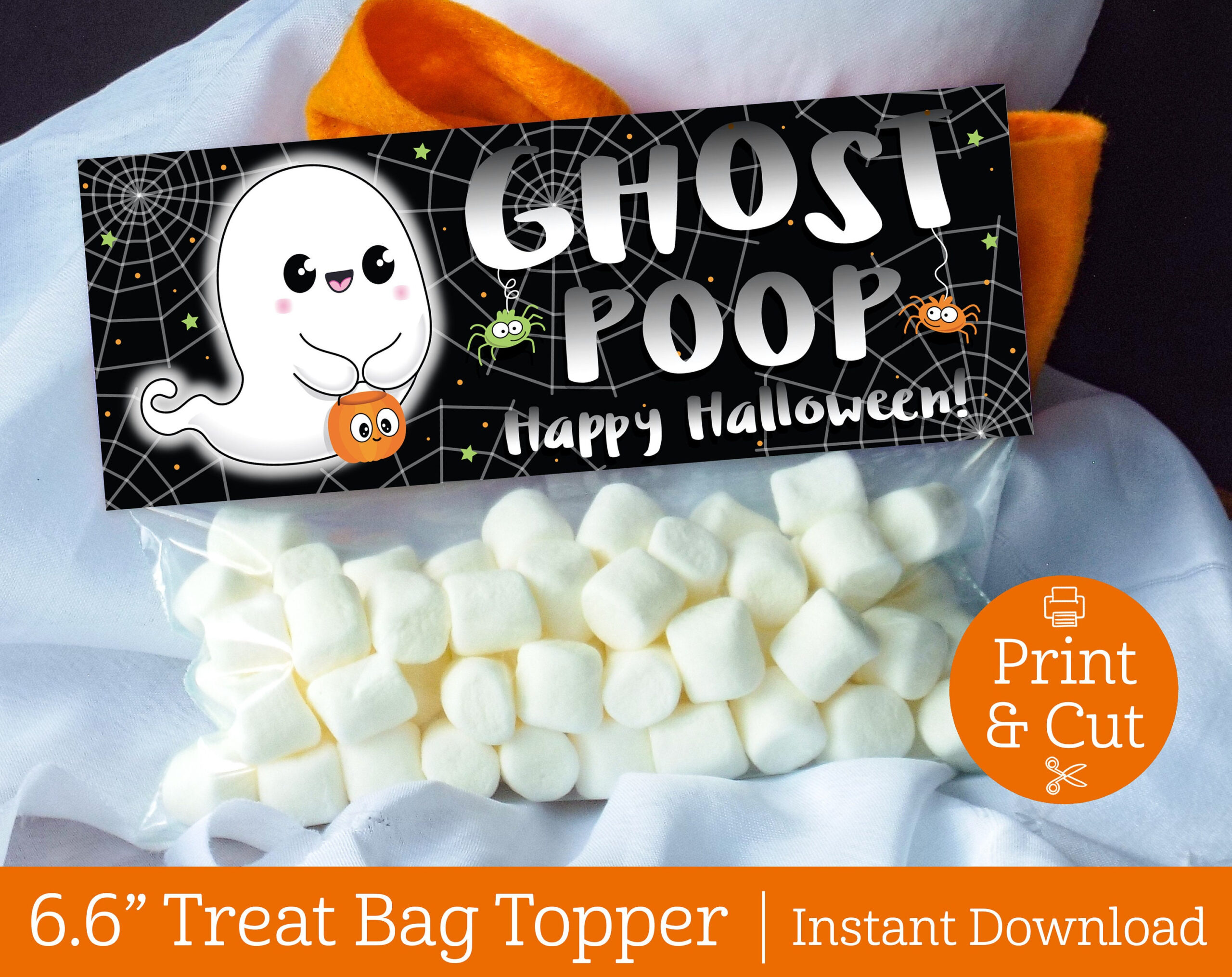 Ghost Poop Bag Topper, Instant Editable Download, Halloween Treat intended for Halloween Ghost Poop Printable