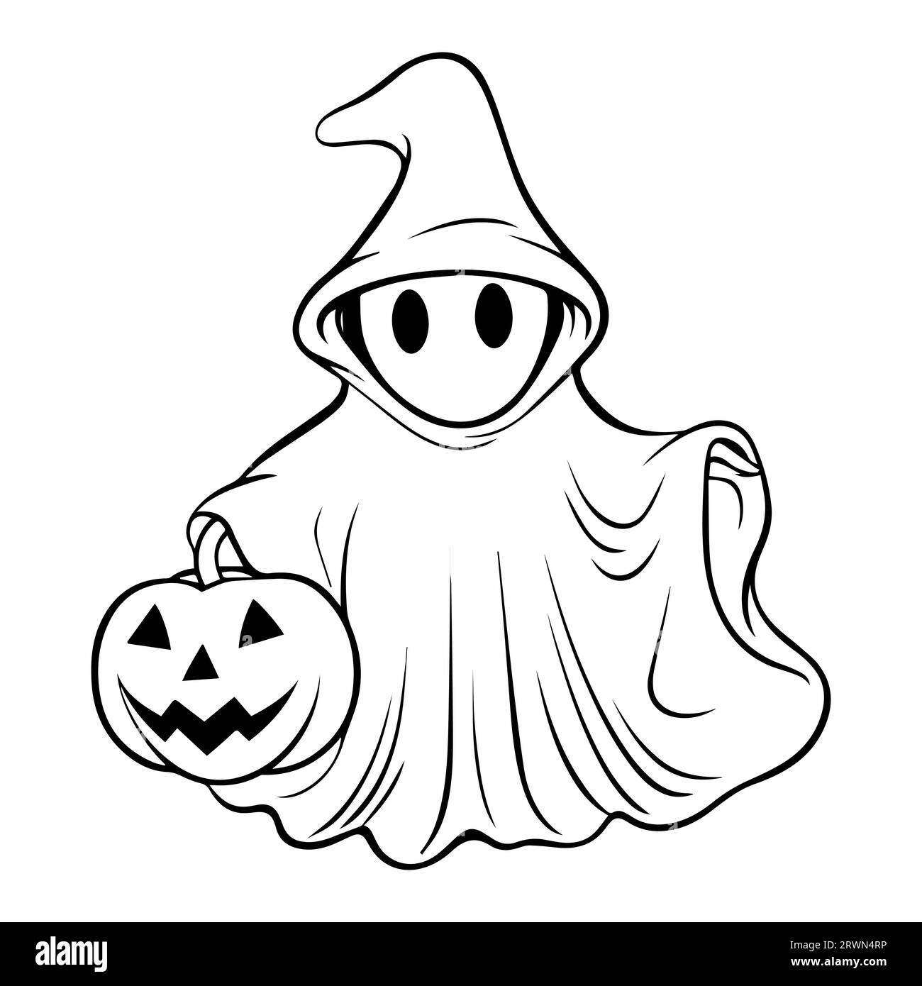 Halloween Ghost Line Art For Coloring Book Page. Line Art Design with Halloween Ghost Outlines