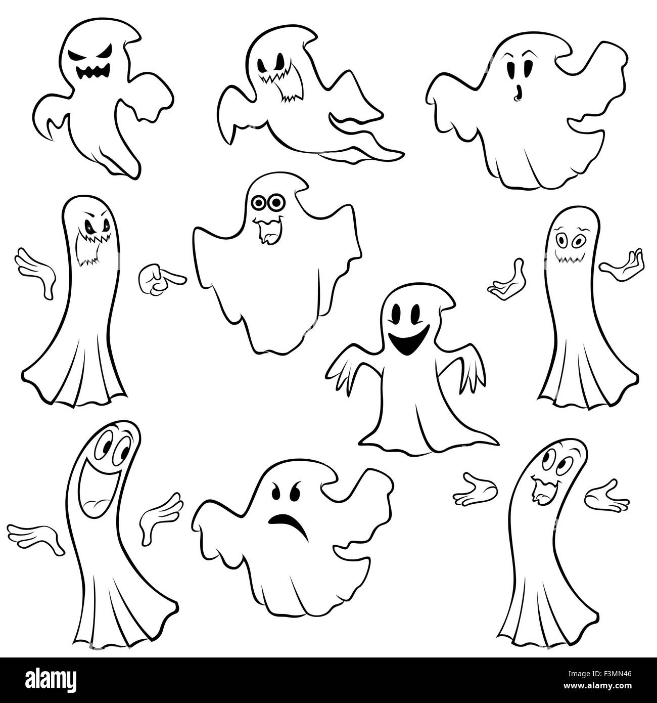 Set Of Ten Ghost Outline With Various Characters Isolated On A intended for Halloween Ghost Outlines