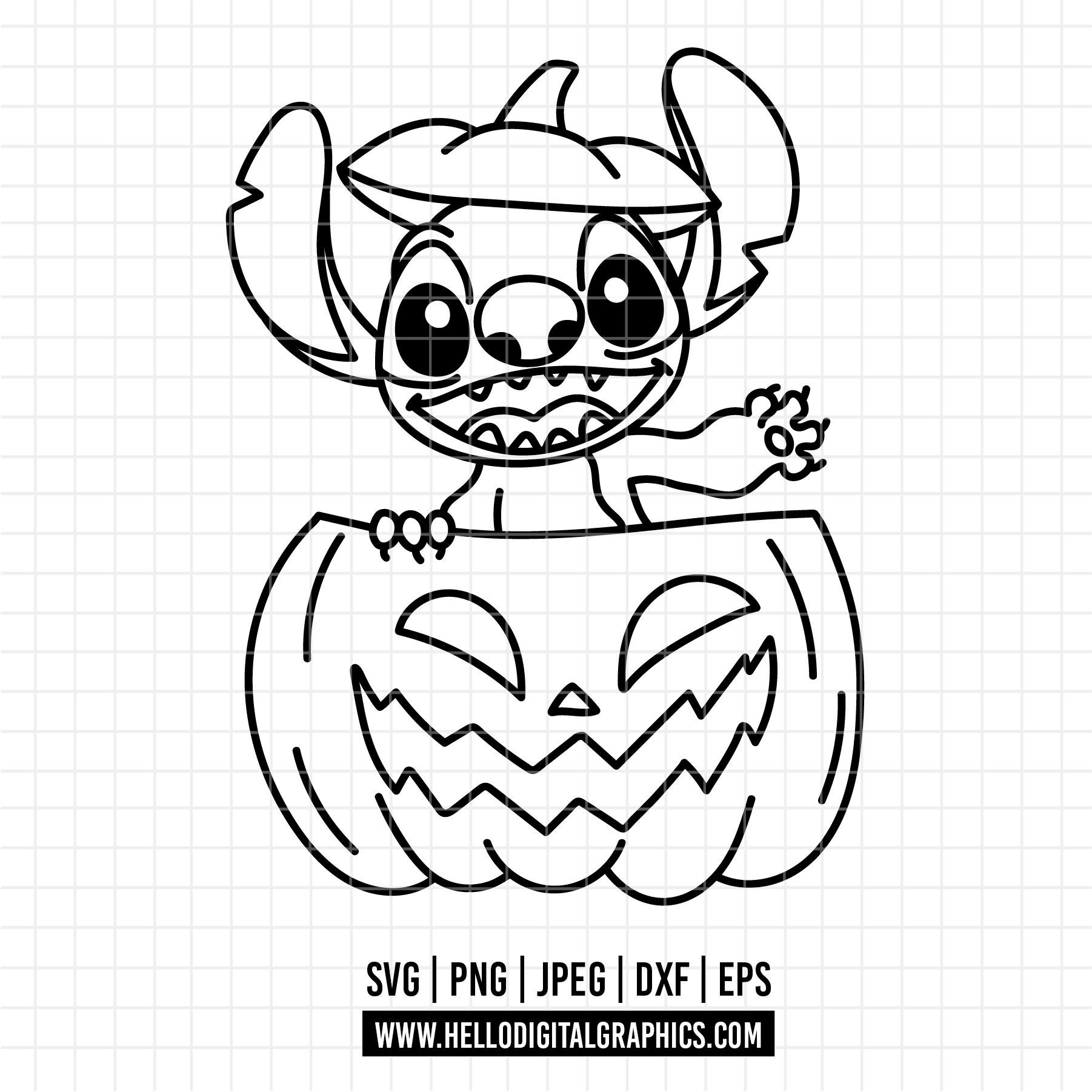 1572 - Stitch Halloween Svg, Eps, Png - Lilo Y Stitch Clipart in Pumpkin Stencil Printable Stitch