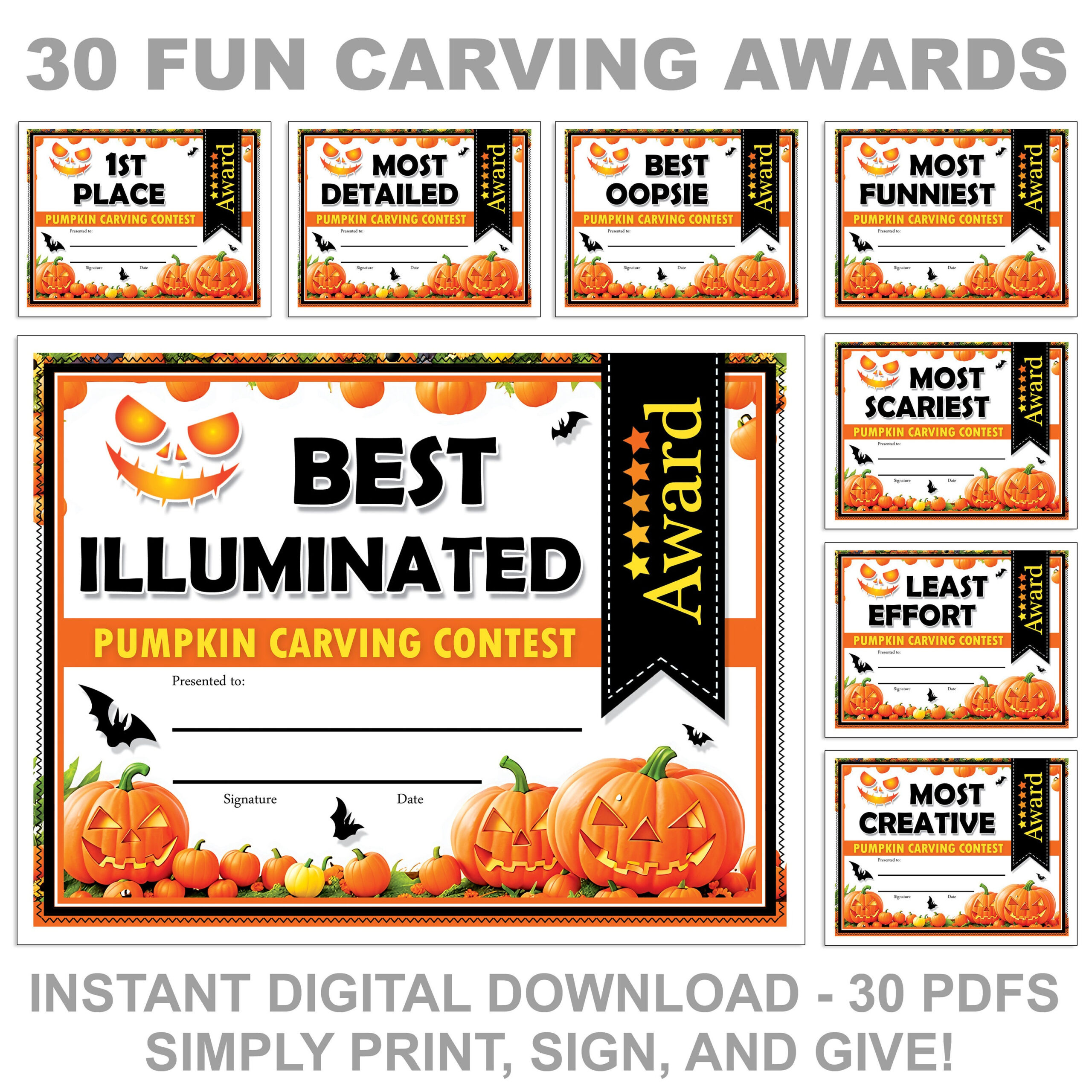 30 Fun Pumpkin Carving Contest Zertifikat Auszeichnungen regarding Pumpkin Carving Awards Printable