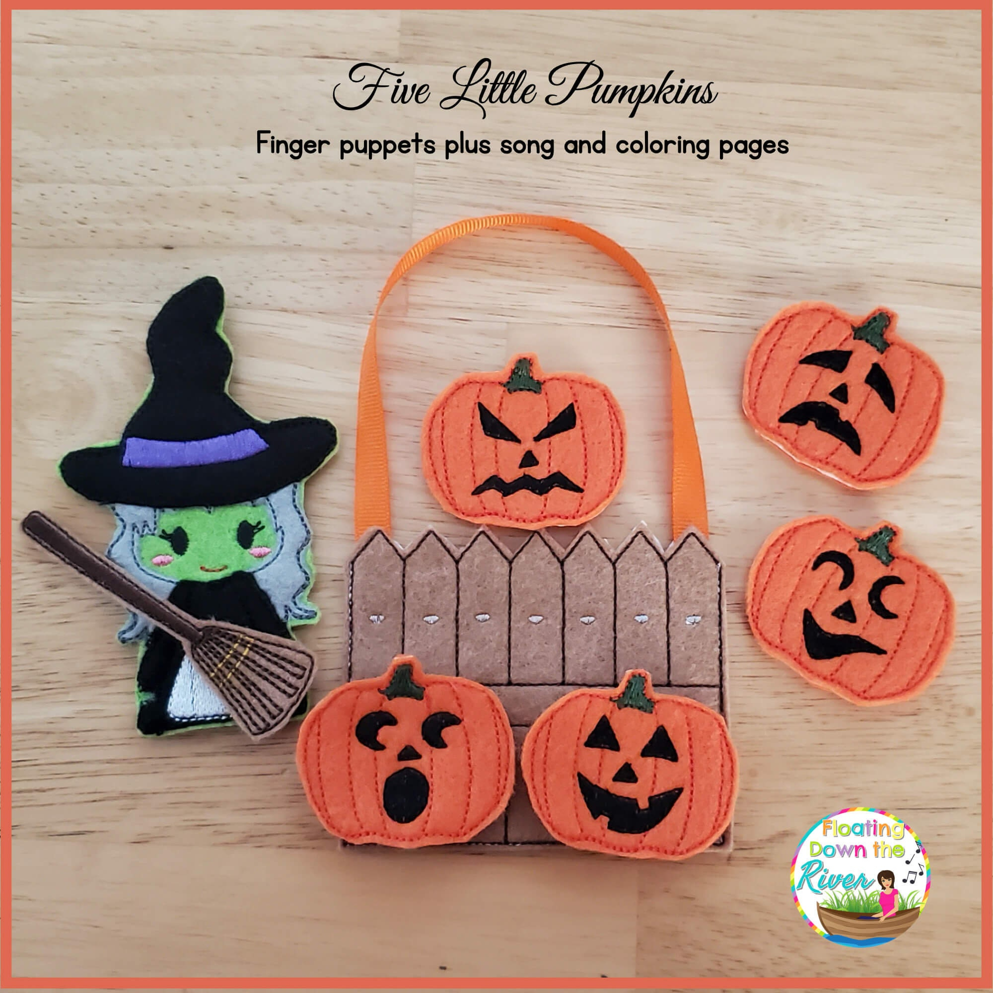 5 Little Pumpkins Finger Puppets Fence Storage Bag Song Coloring for Five Little Pumpkins Printable Finger Puppets