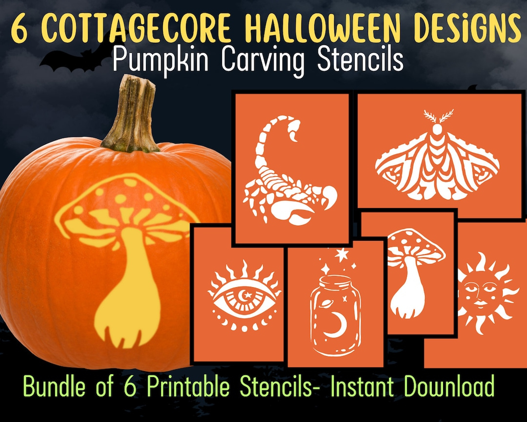 6 Cottagecore Designs For Pumpkin Carving Stencil, Halloween inside Printable Dremel Pumpkin Carving Templates