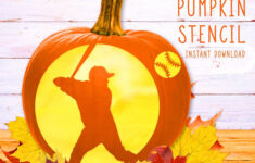 Baseball Pumpkin Stencil, Baseball Player Pumpkin Stencil pertaining to Printable Baseball Pumpkin Stencil