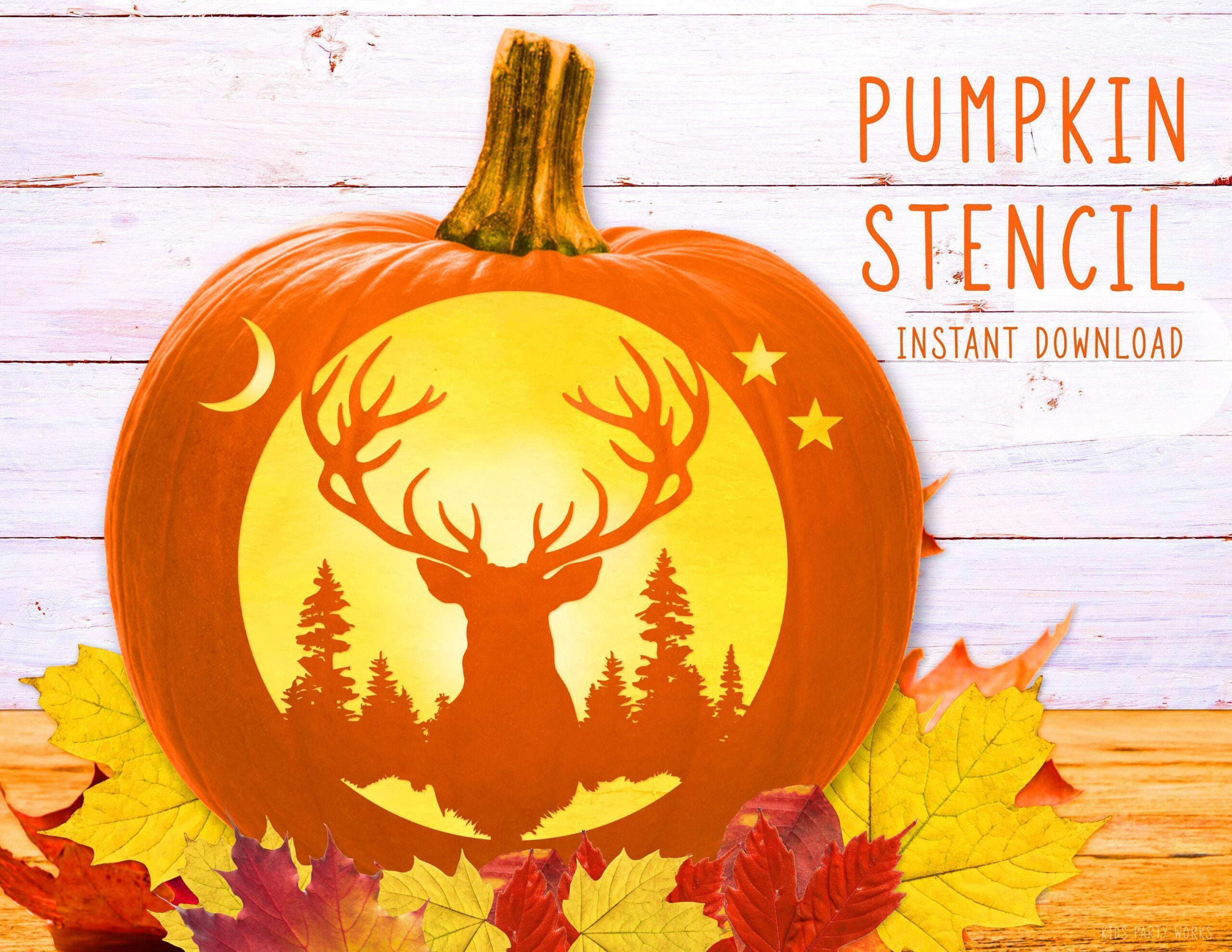 Deer Pumpkin Stencil, Deer Pine Trees Printable Stencil, Jack O for Printable Deer Pumpkin Stencil