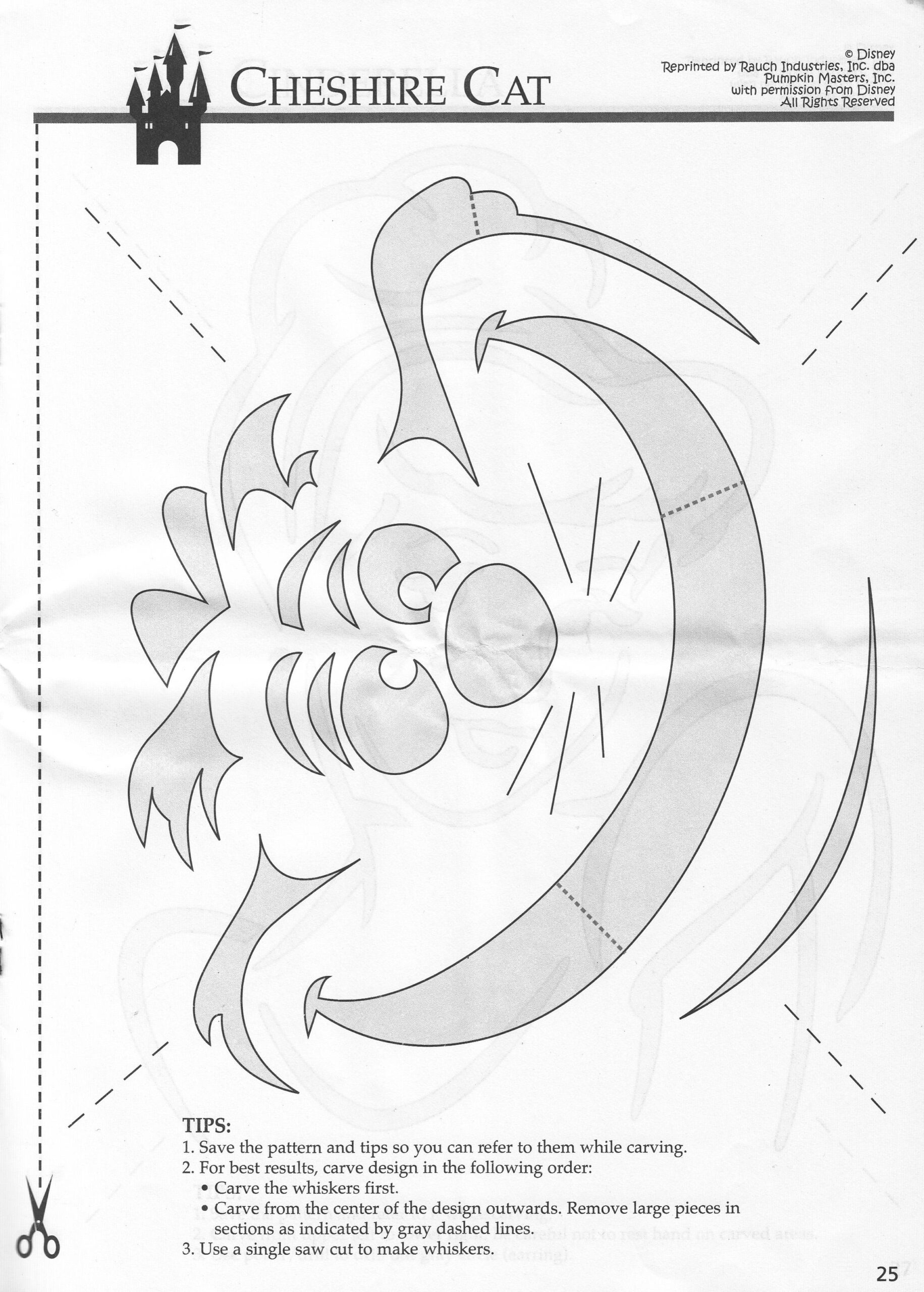 Disney: Alice In Wonderland: Cheshire Cat (Free Pumpkin Stencil with Cheshire Cat Printable Pumpkin Stencil