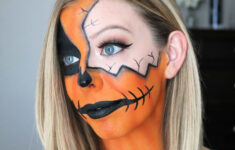 Easy Cracked Pumpkin Makeup Halloween Tutorial - Kindly Unspoken regarding Zombie Pumpkin Face Paint