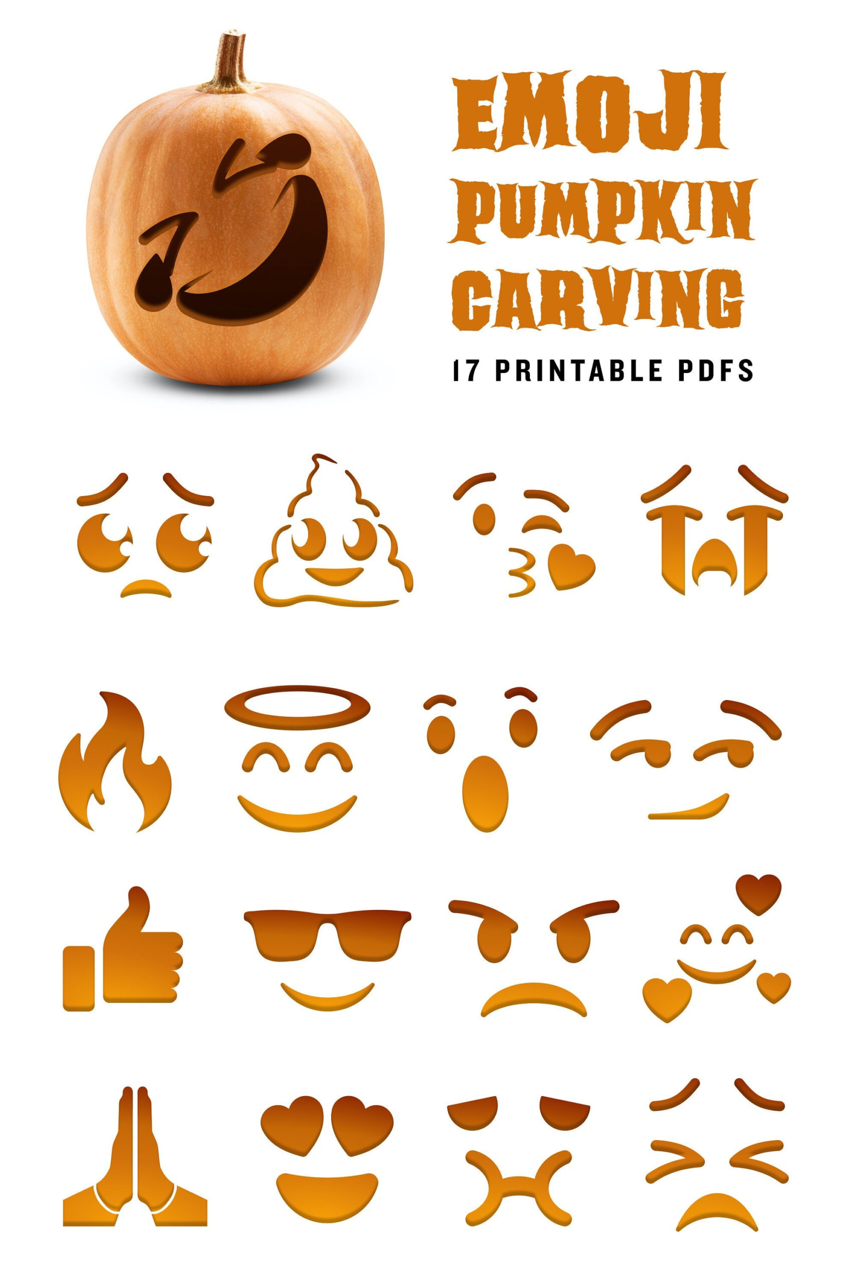 Emoji Pumpkin Carving Printable Stencil - Etsy Hong Kong with Printable Emoji Pumpkin Stencils