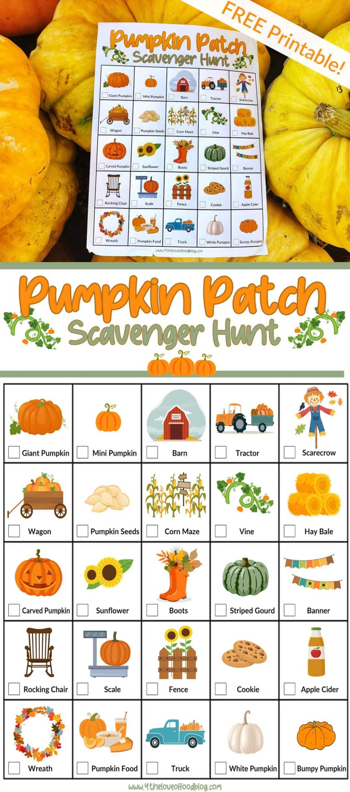 Fall Pumpkin Patch Scavenger Hunt - Free Printable! - For The Love intended for Printable Pumpkin Patch Scavenger Hunt