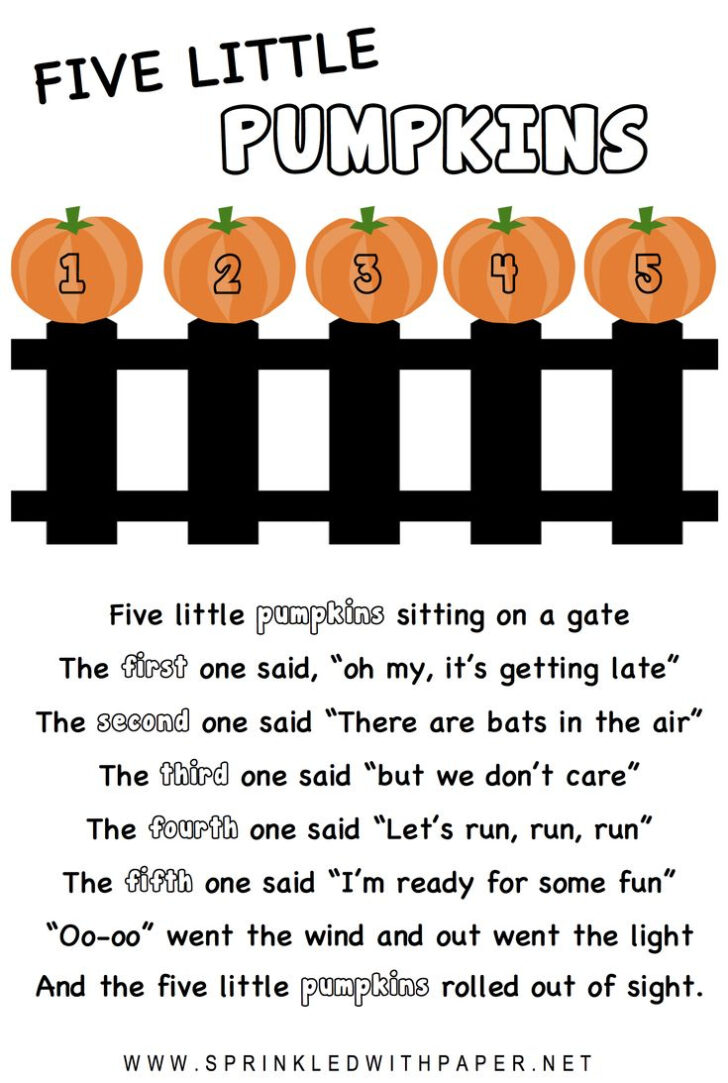 Five Little Pumpkins Sitting on a Gate Poem Printable