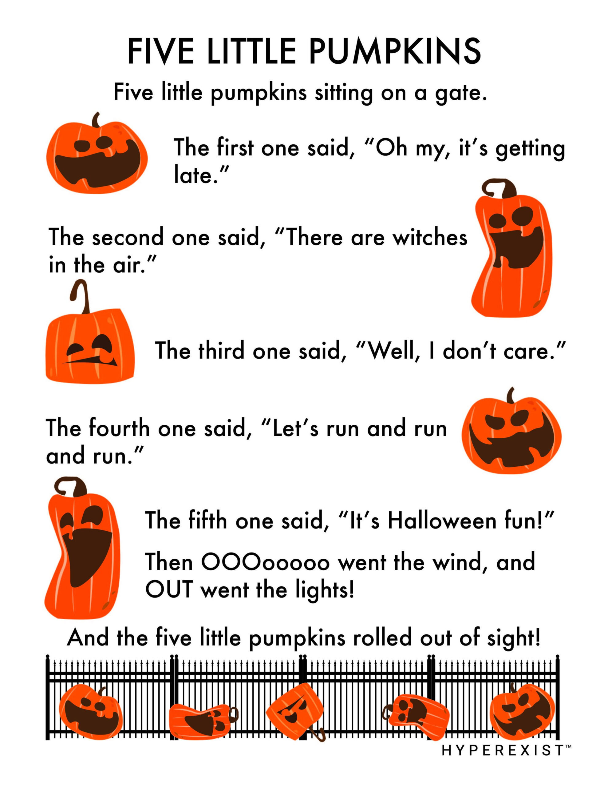 Free Five Little Pumpkins Halloween Lyrics And Tracing Worksheets with 5 Little Pumpkins Lyrics Printable
