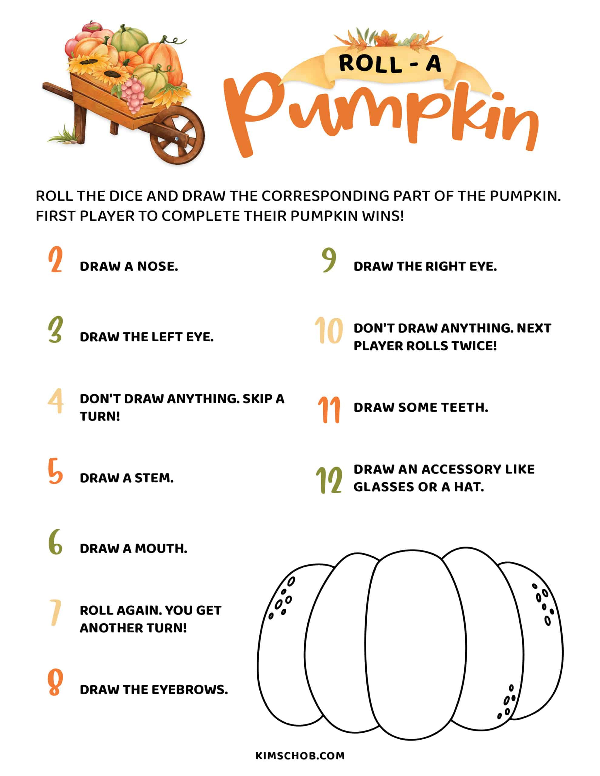 Free Pumpkin Printables – Fun Activities For Kids - Kim Schob with regard to Roll a Pumpkin Game Printable