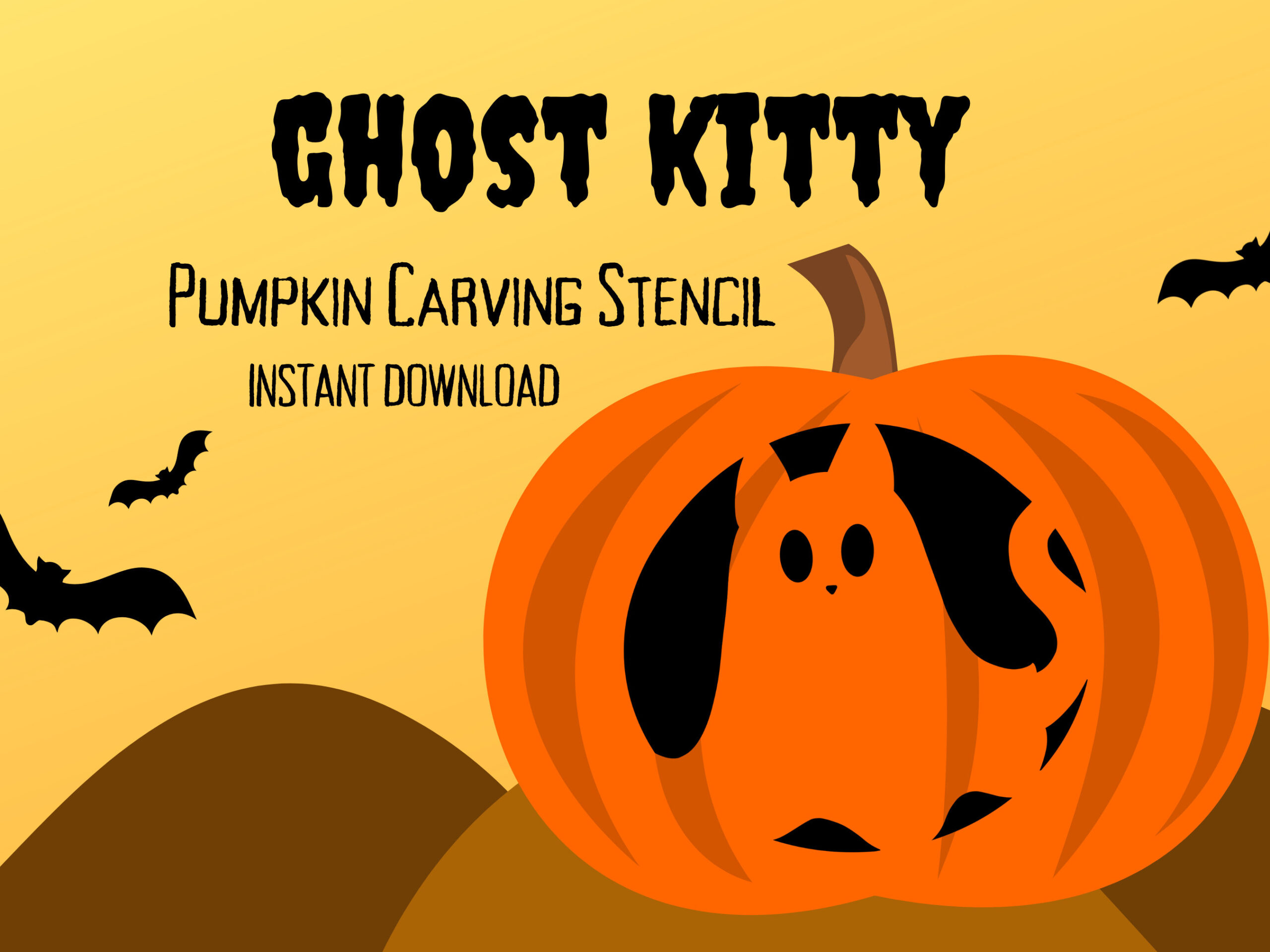 Ghost Kitty Pumpkin Carving Stencil | 1 Kawaii Halloween Jack O in Jack O Lantern Printable Hello Kitty Pumpkin Stencil