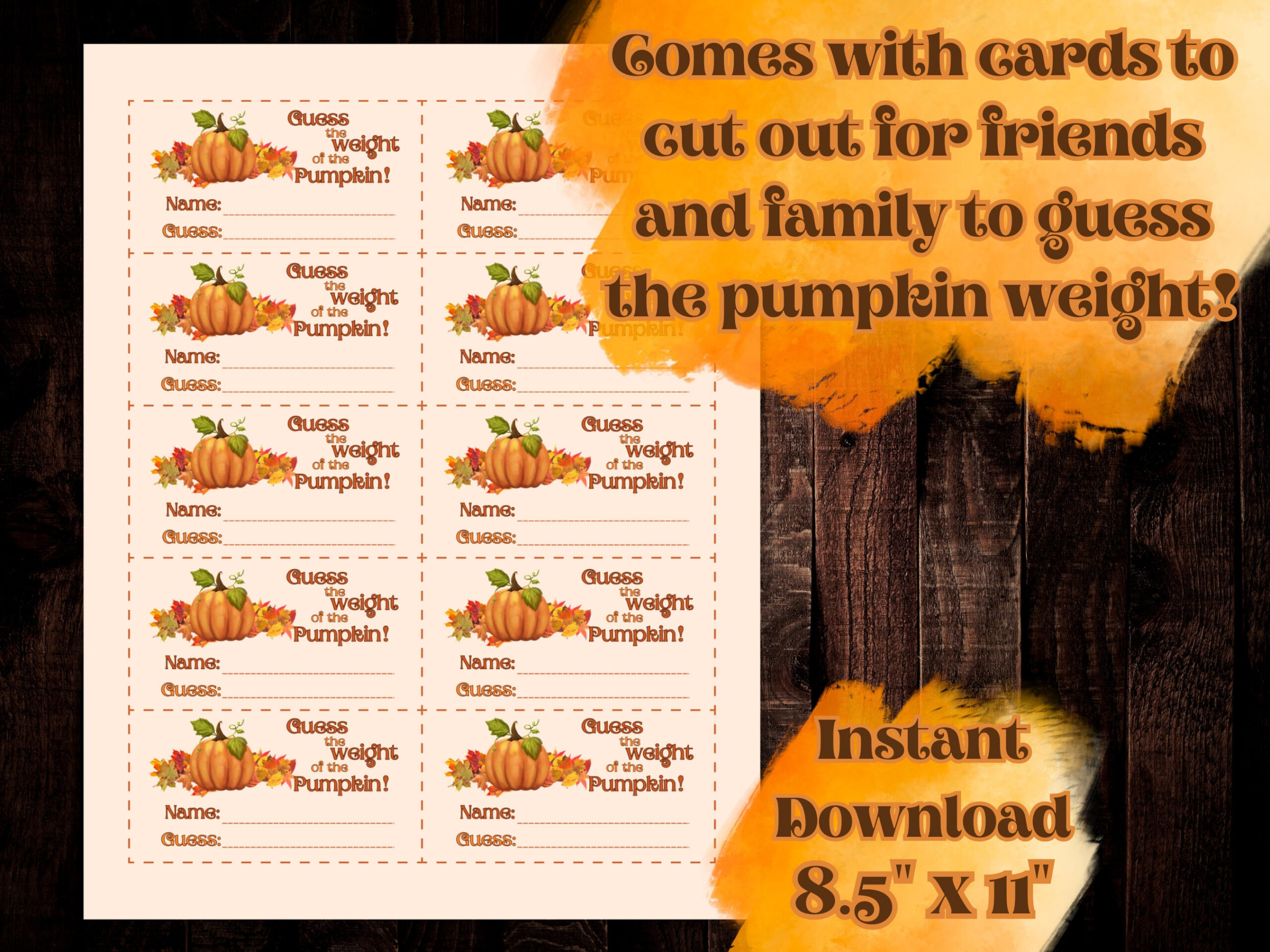 Guess The Pumpkin Weight Game Sign: Halloween Thanksgiving Party with regard to Printable Guess The Weight Of The Pumpkin Template