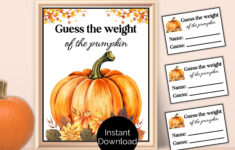 Guess The Weight Of The Pumpkin Sign, Halloween Party Game pertaining to Printable Guess The Weight of The Pumpkin Template