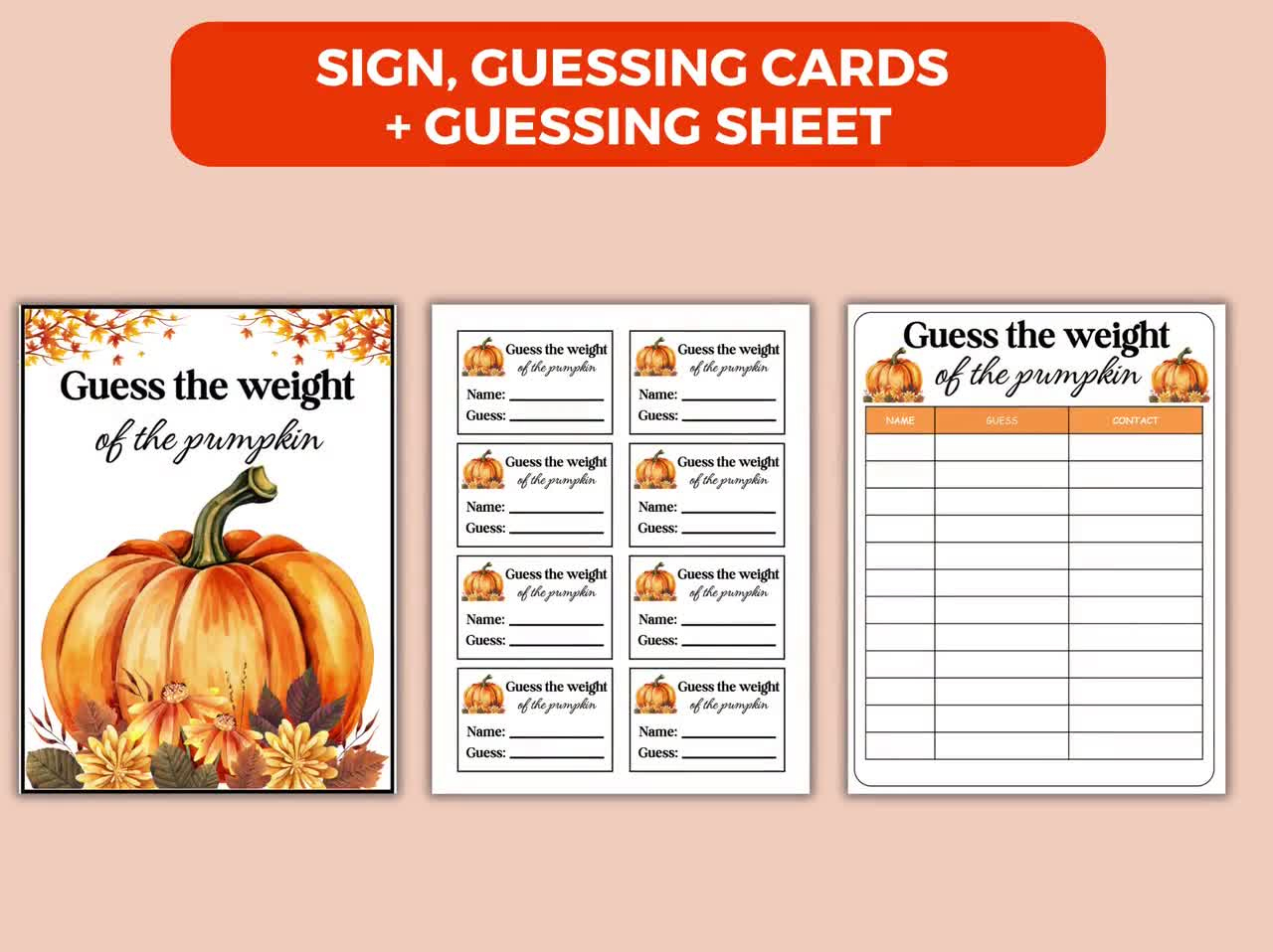 Guess The Weight Of The Pumpkin Sign, Halloween Party Game, Printable  Halloween Guessing Game, Thanksgiving Guessing Game, Fall Baby Shower with regard to Printable Guess The Weight of The Pumpkin Template