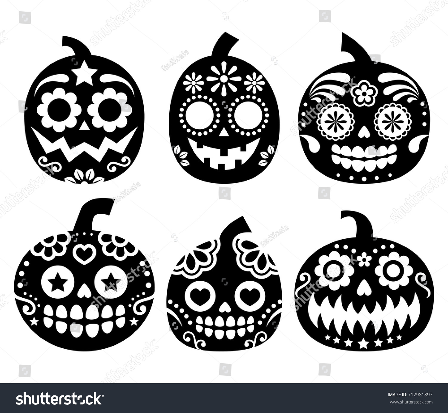 Halloween Kürbis-Vektordesign - Mexikanischer Zuckerschädel-Stil inside Day of The Dead Pumpkin Stencil Printable