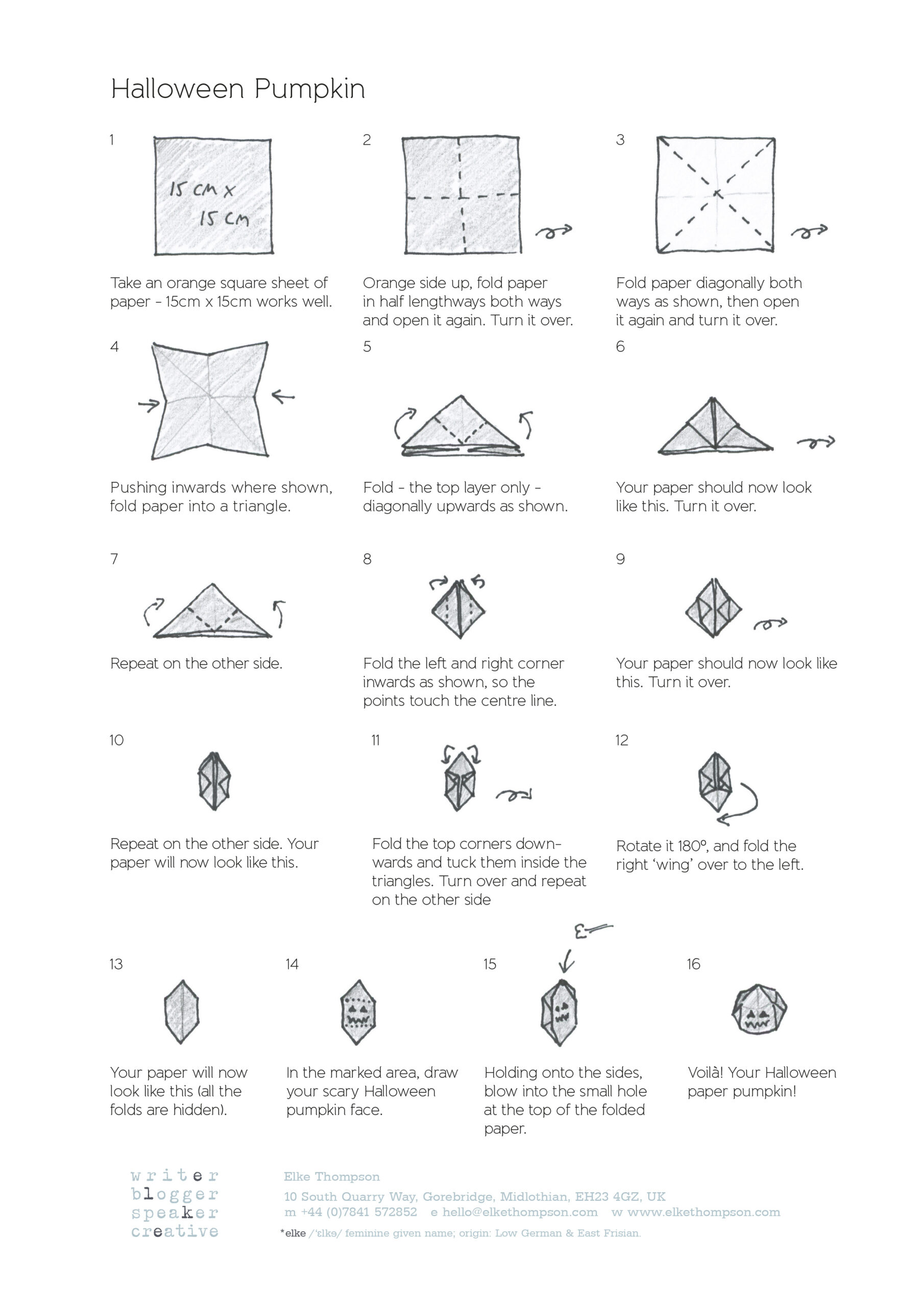 Halloween Origami Pumpkin Fun With Folding Instructions - Elke within Origami Pumpkin Instructions Printable