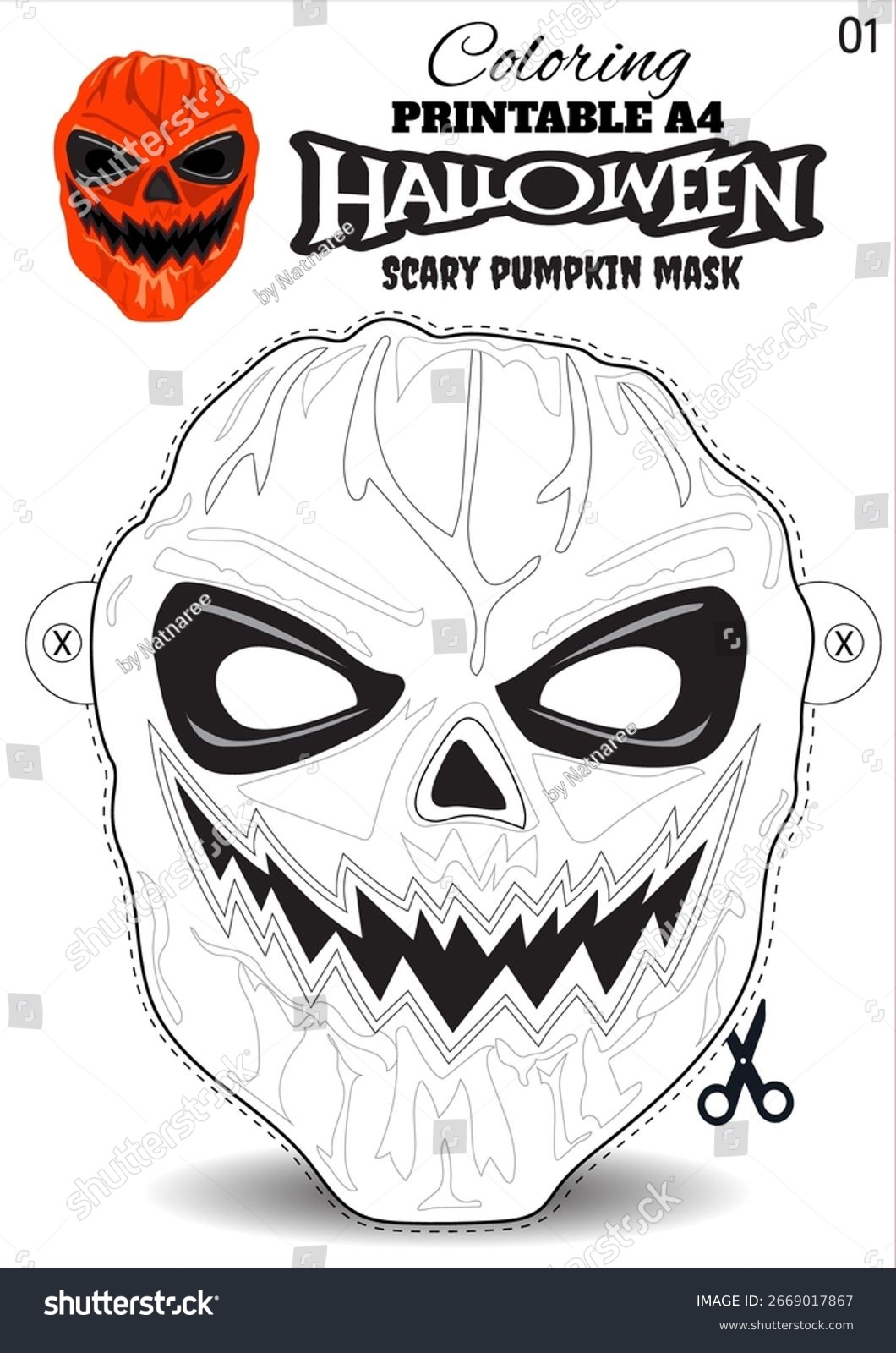 Halloween Pumpkin Mask A4 Paper Printable Stock Vector (Royalty intended for Pumpkin Face Mask Printable