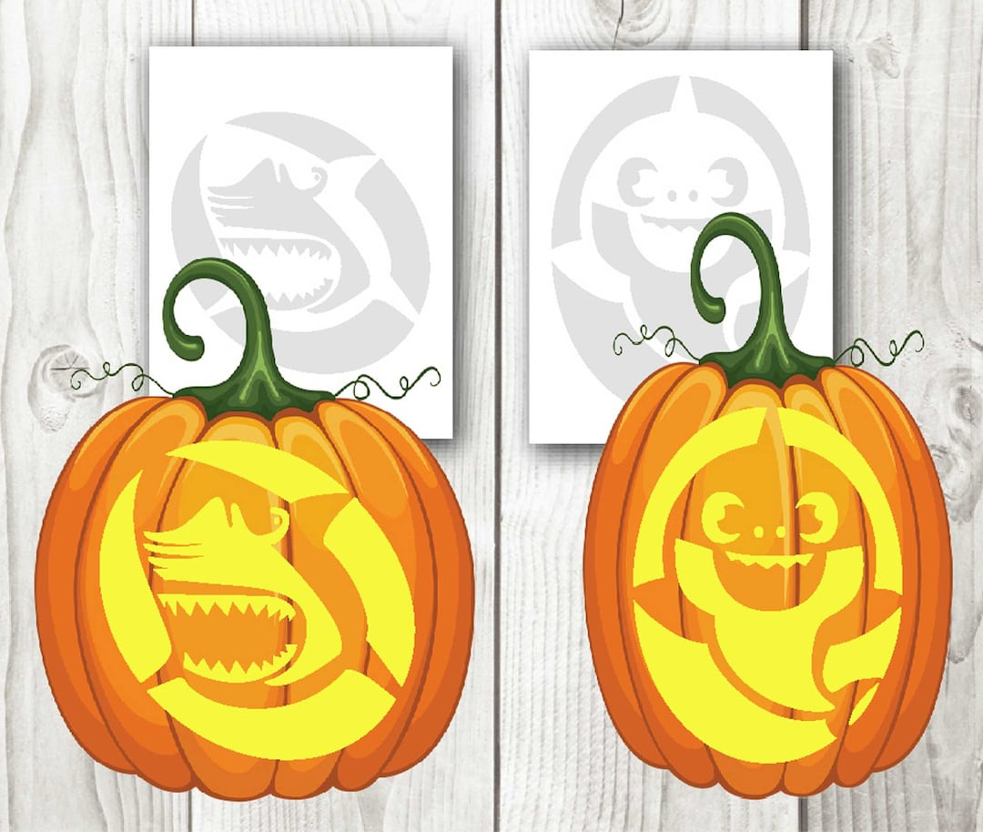 Halloween Sharks, Pumpkin Carving, Stencil, Templates, Instant with Baby Shark Pumpkin Stencil Printable