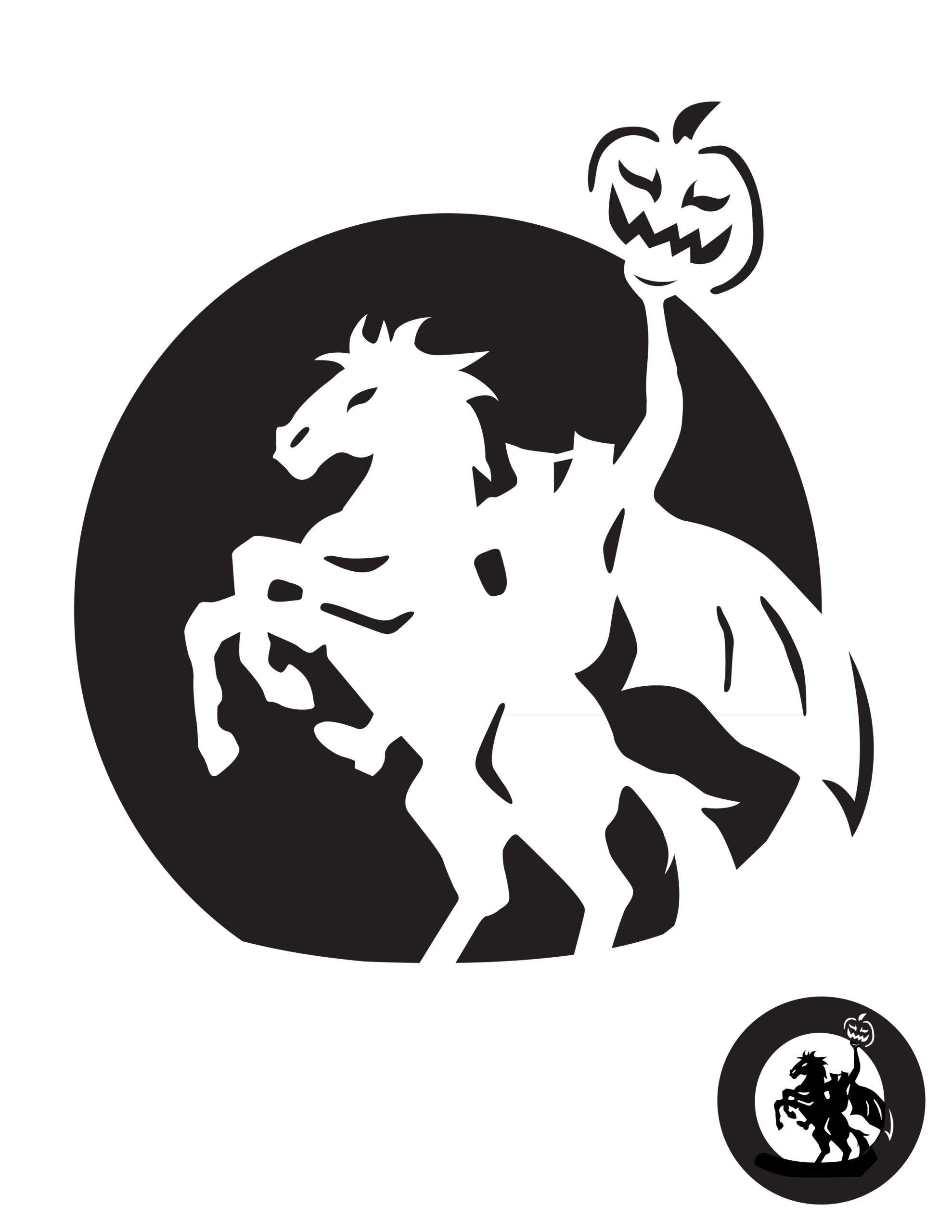 Headless Horseman (Pumpkin Stencil - Pumpkin Pattern - Pumpkin with Free Printable Horse Pumpkin Stencils