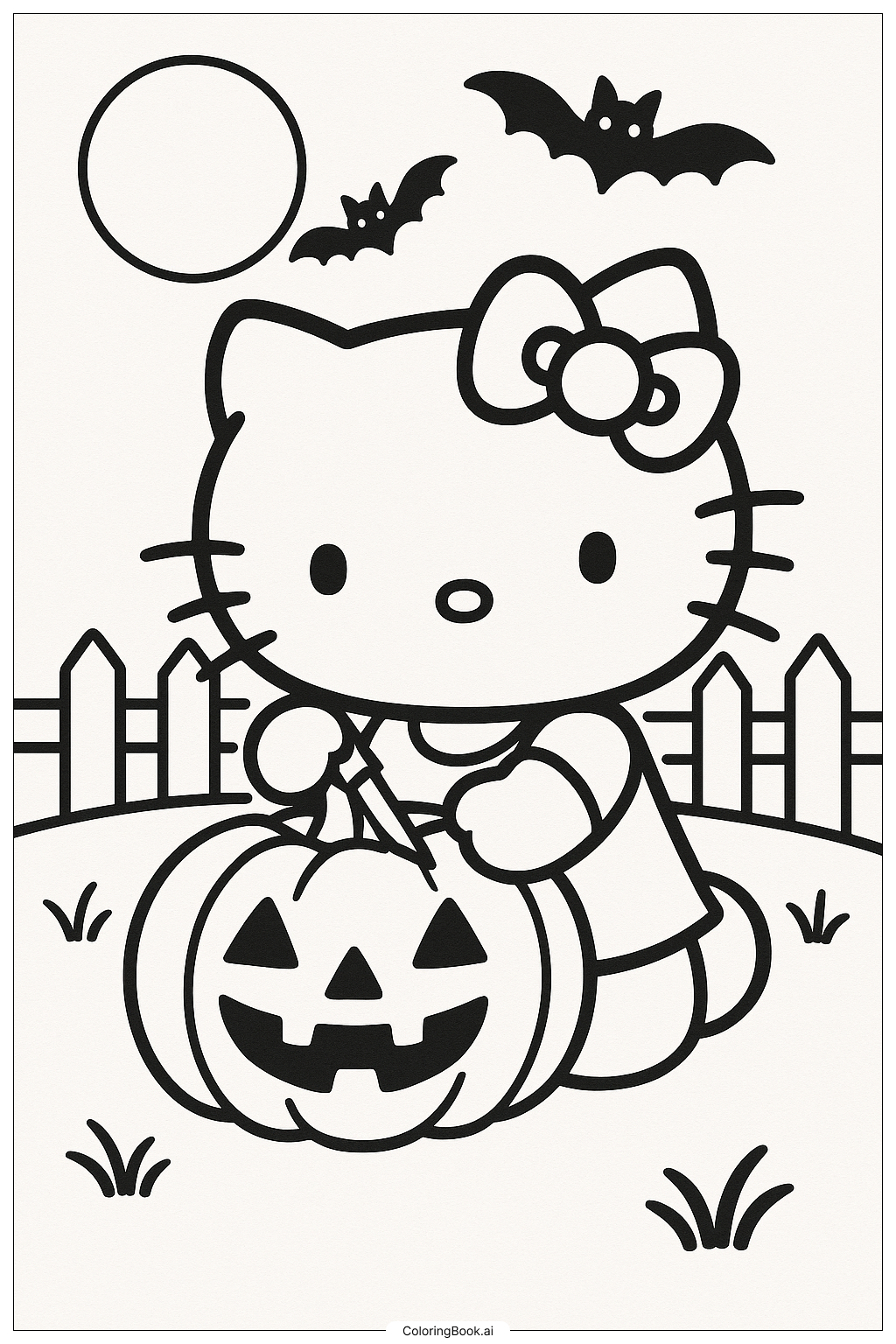 Hello Kitty Carving A Pumpkin Coloring Page (Free Pdf&amp;amp;Png Printable) with regard to Hello Kitty Pumpkin Template Printable