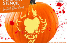 Iconic Pennywise It Horror Movie Printable Pumpkin Stencil (#013) in Pennywise Pumpkin Stencils Free Printable