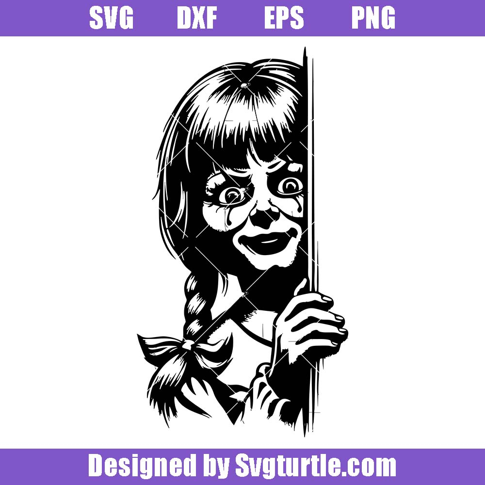 Peeking Annabelle Svg, Horror Face Svg, Woman Tattoo Art Svg throughout Printable Annabelle Pumpkin Stencil