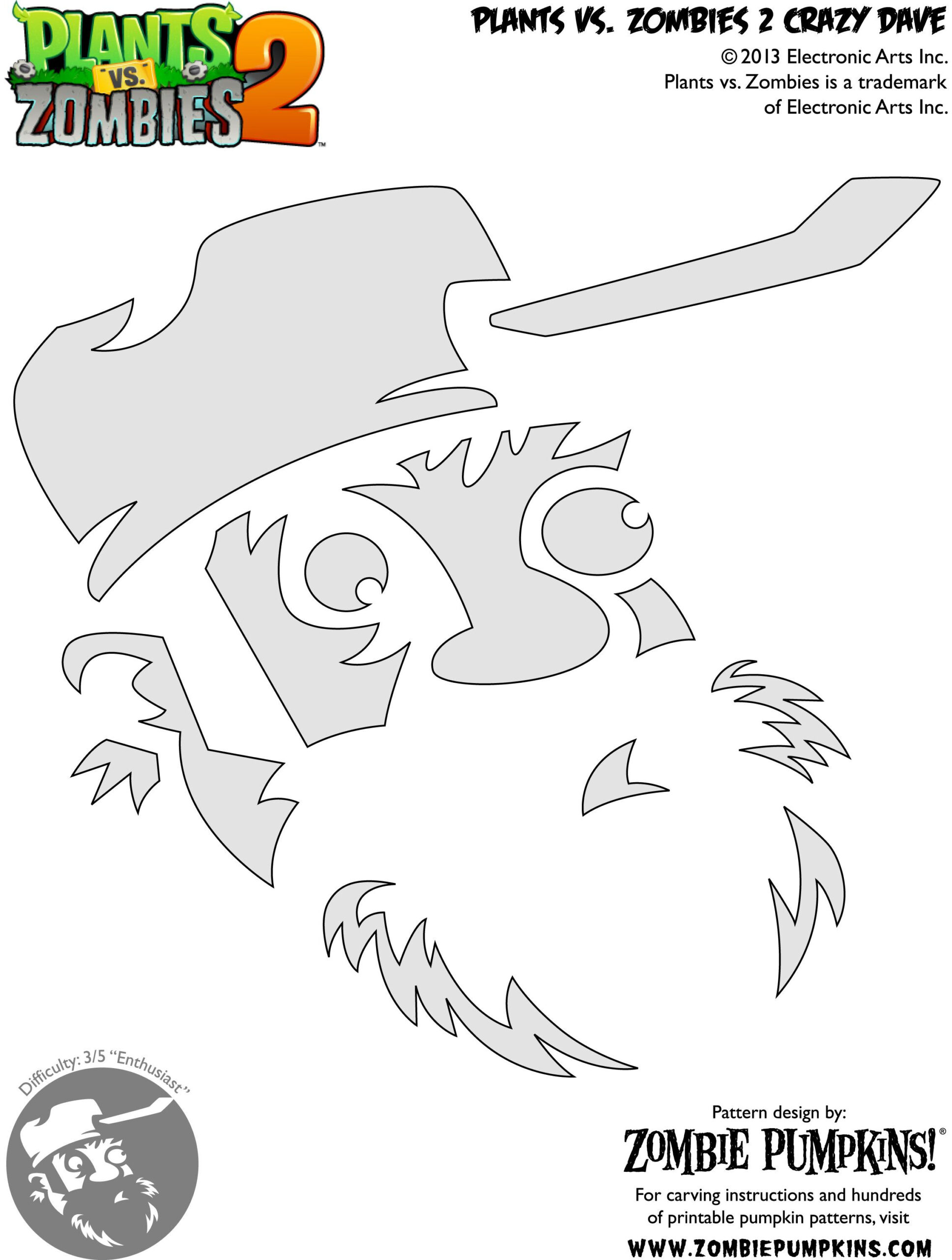 Plants Vs Zombies (Free Pumpkin Stencil - Pumpkin Pattern with Free Zombie Pumpkin Stencils