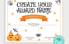 Printable Halloween Pumpkin Carving Award Certificate, Editable within Pumpkin Carving Awards Printable
