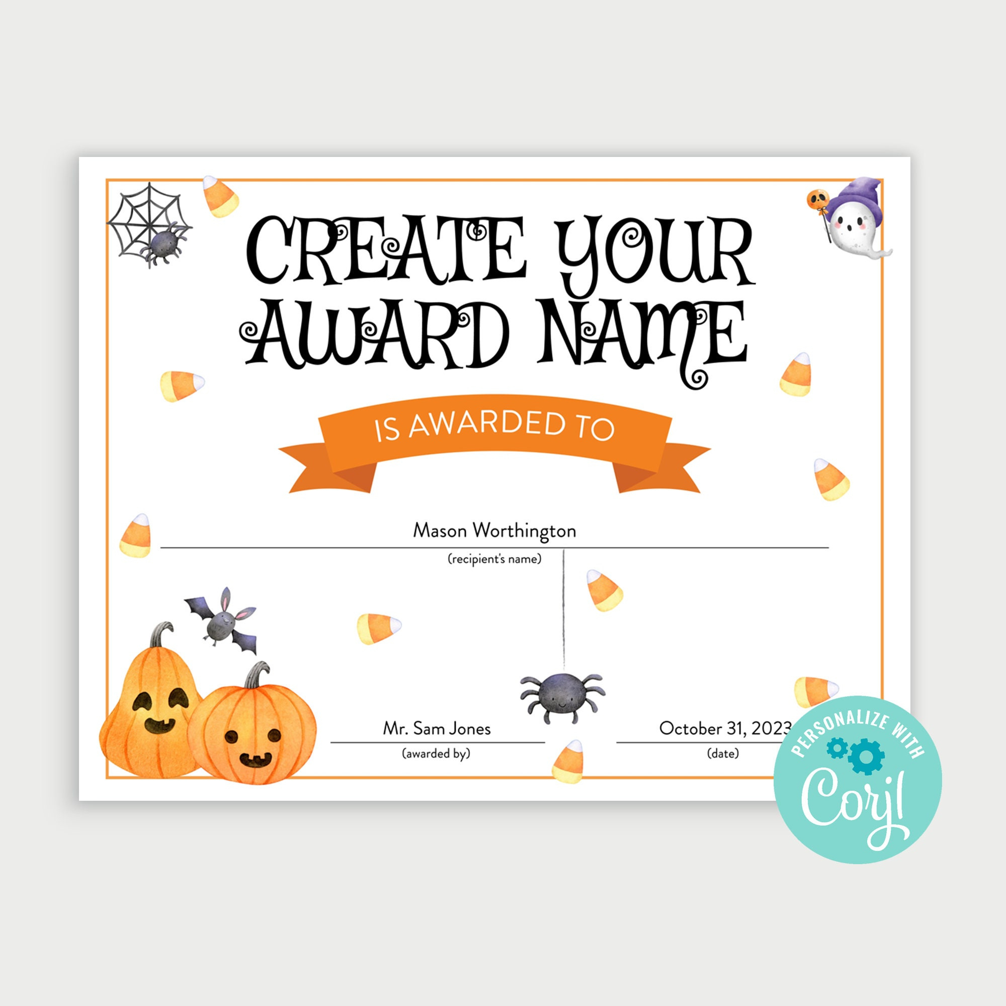 Printable Halloween Pumpkin Carving Award Certificate, Editable within Pumpkin Carving Awards Printable