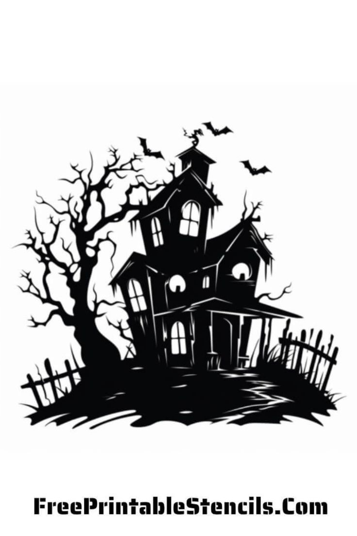 Printable Haunted House Stencils Pumpkin Carving inside Printable Haunted House Pumpkin Stencils