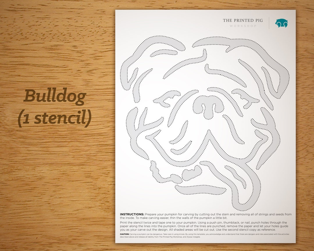 Printable Pumpkin Carving Pattern: English Bulldog - Etsy regarding Bulldog Pumpkin Stencil Printable