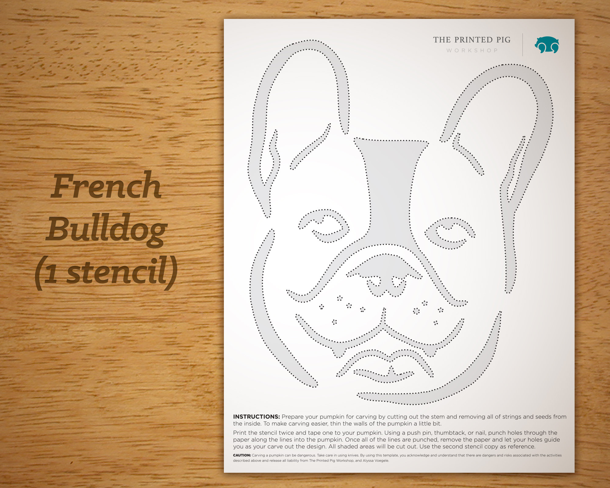 Printable Pumpkin Carving Pattern: French Bulldog, Frenchie with Bulldog Pumpkin Stencil Printable