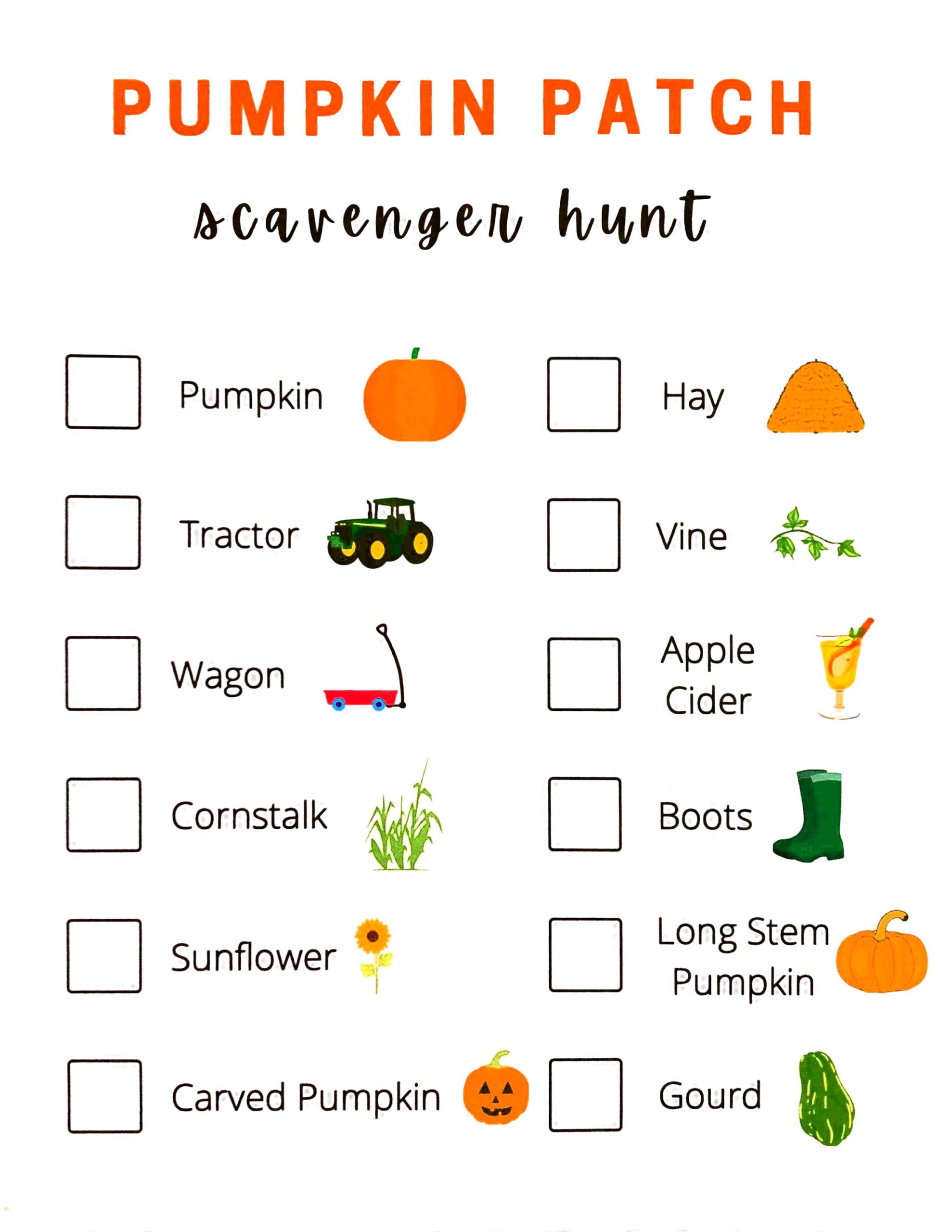 Printable Pumpkin Patch Scavenger Hunt Sheet - Pumpkin Patch inside Pumpkin Scavenger Hunt Printable