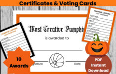 Pumpkin Carving Award Certificates, Pumpkin Contest Ballot Cards inside Pumpkin Carving Awards Printable