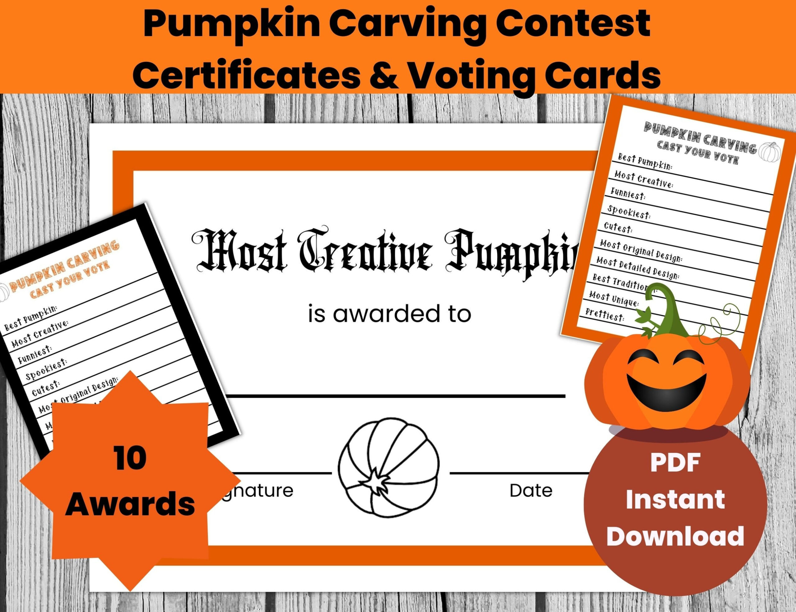 Pumpkin Carving Award Certificates, Pumpkin Contest Ballot Cards inside Pumpkin Carving Awards Printable