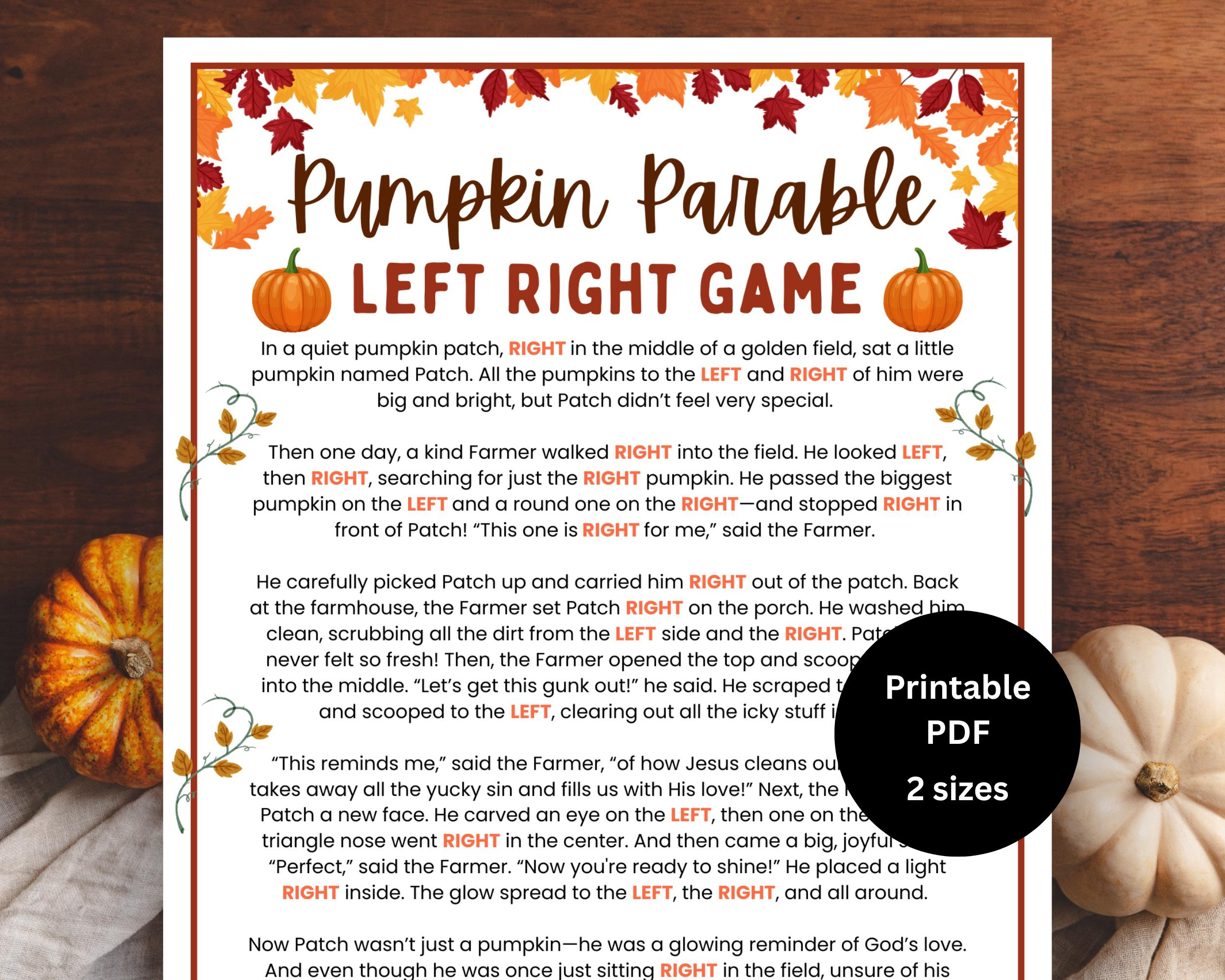 Pumpkin Parable Left Right Game, Pumpkin Gospel Story, Fall Game with regard to The Pumpkin Patch Parable Printable