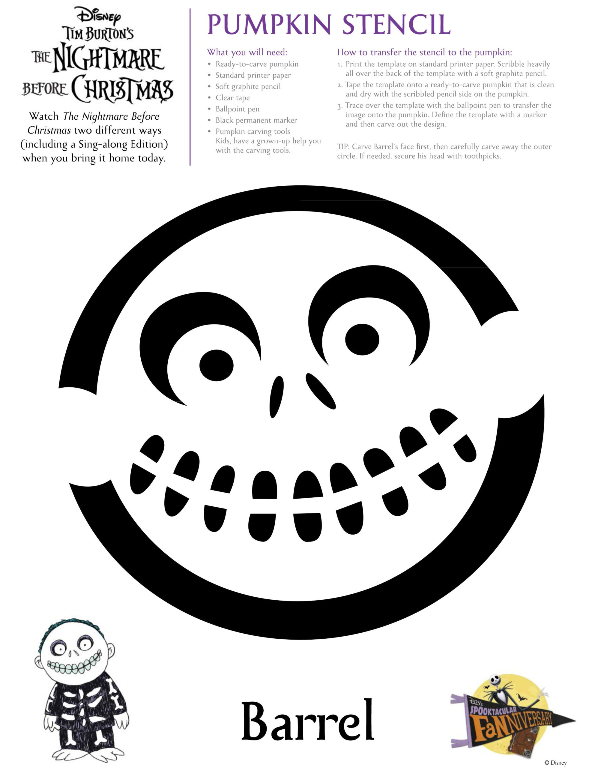 Pumpkin Stencil Nightmare Before Christmas for Nightmare Before Christmas Printable Pumpkin Stencil