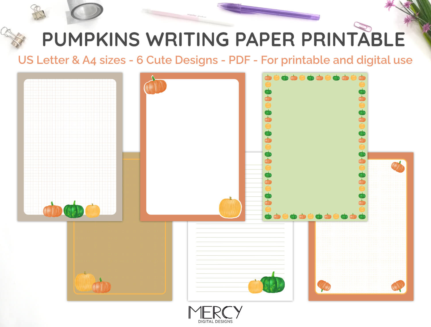 Pumpkin Writing Paper Printable Set for Pumpkin Writing Paper Printable