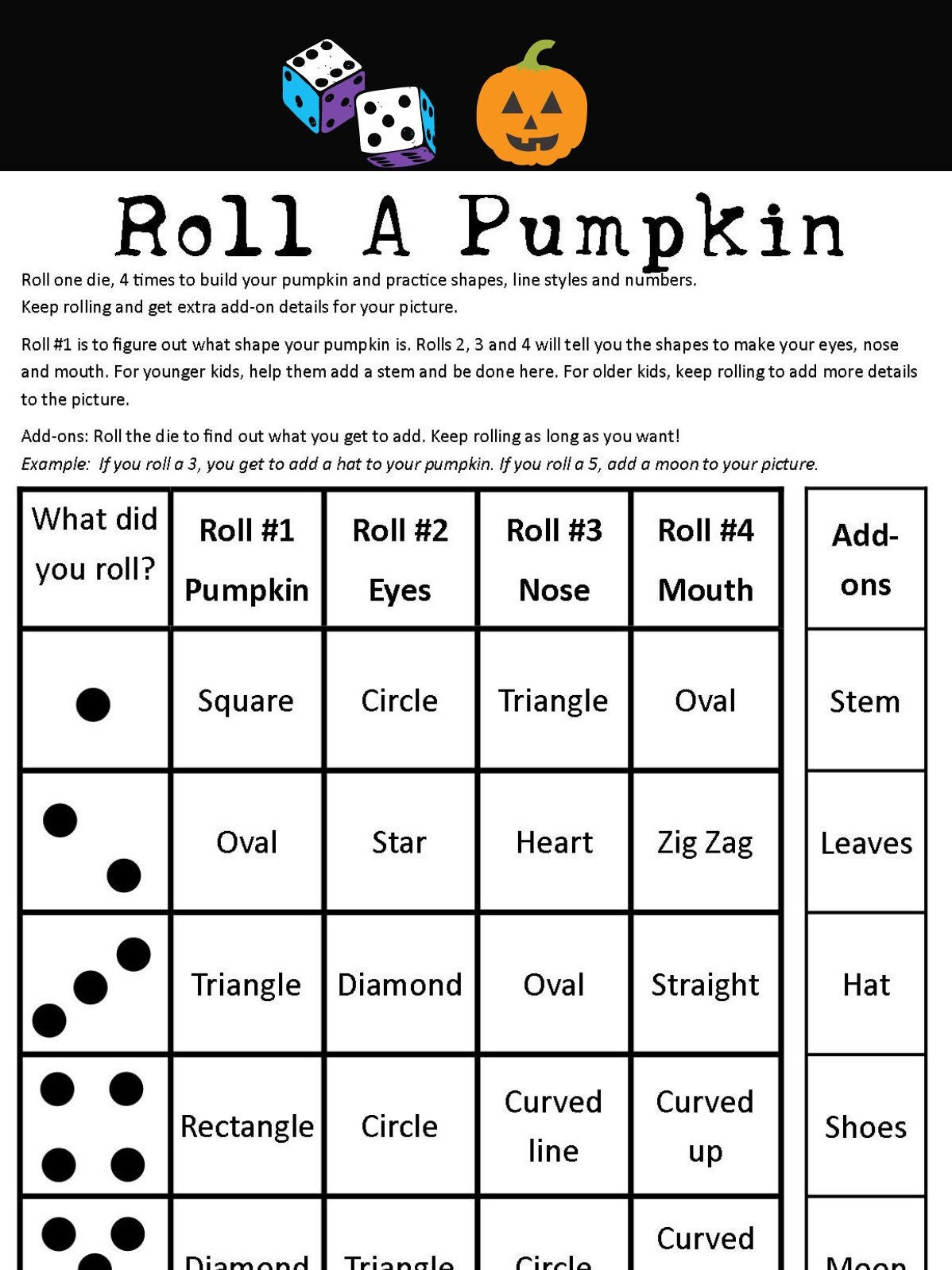 Roll A Pumpkin Drawing Dice Game - Etsy Uk with Roll a Pumpkin Game Printable