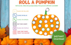 Roll A Pumpkin Game, Printable Game For Kids, Fall Party, Candy within Roll a Pumpkin Game Printable
