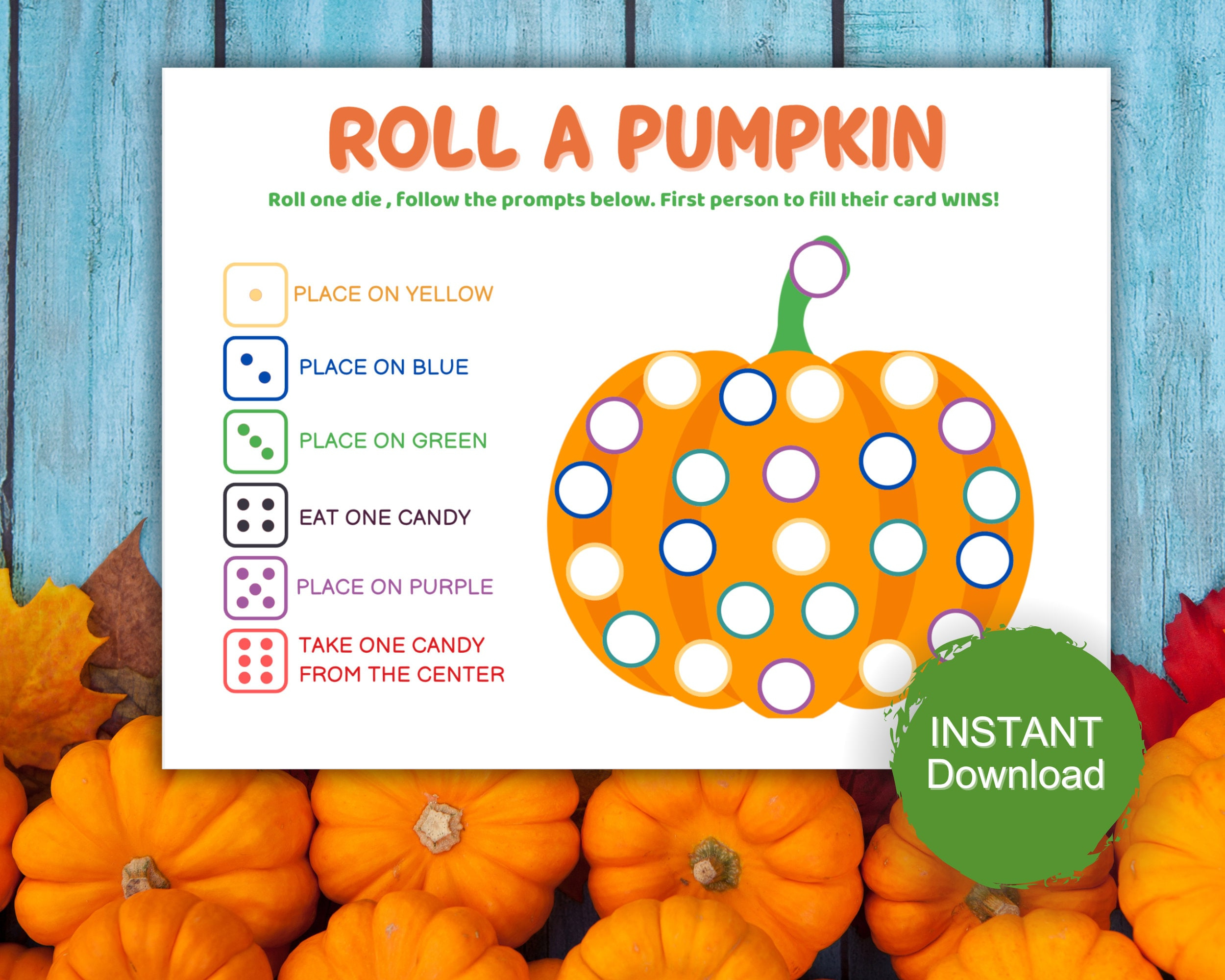 Roll A Pumpkin Game, Printable Game For Kids, Fall Party, Candy within Roll a Pumpkin Game Printable