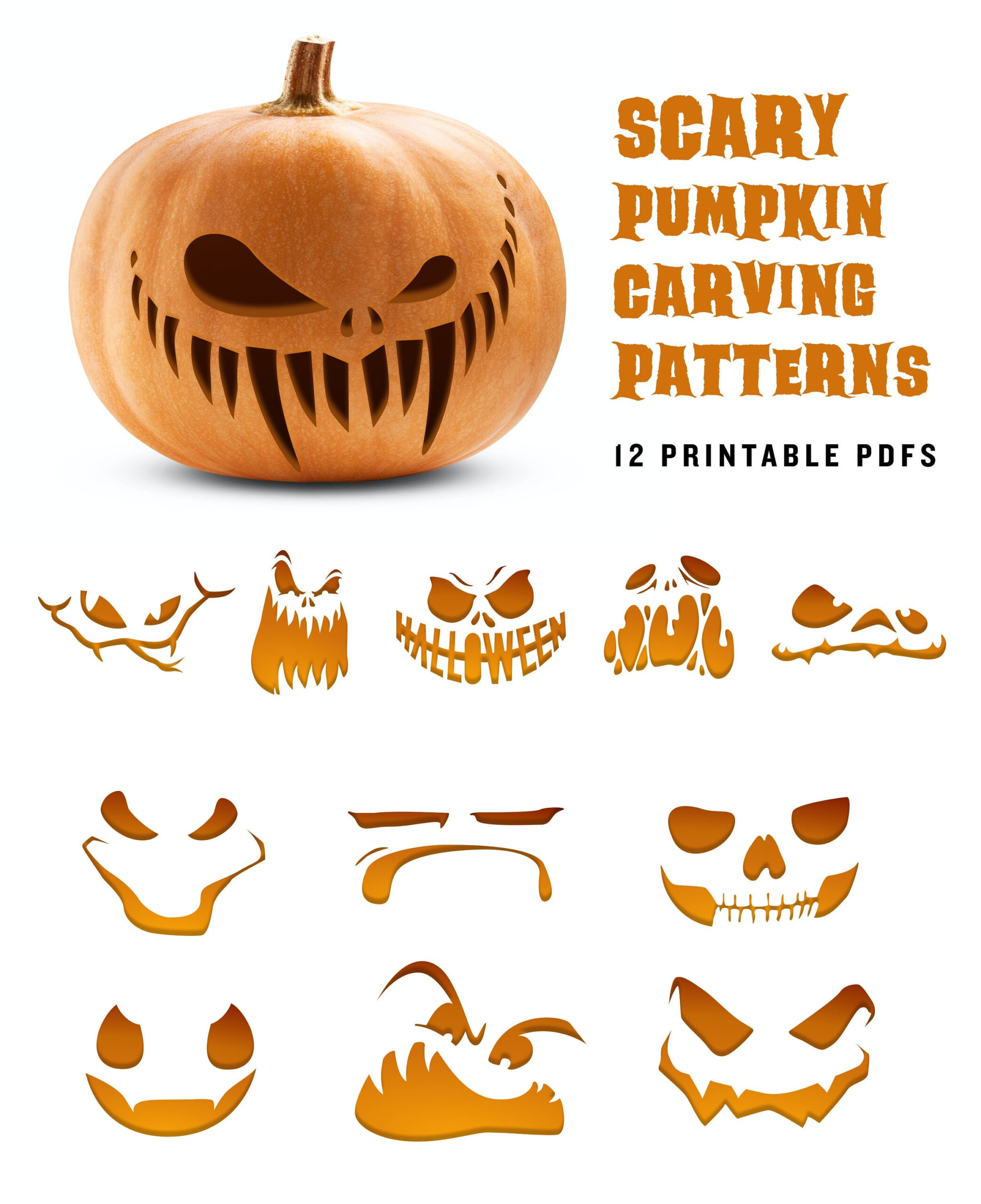 Scary Pumpkin Carving Pattern | Angry Jack-O-Lantern Printable in Scary Pumpkin Carving Patterns Printable